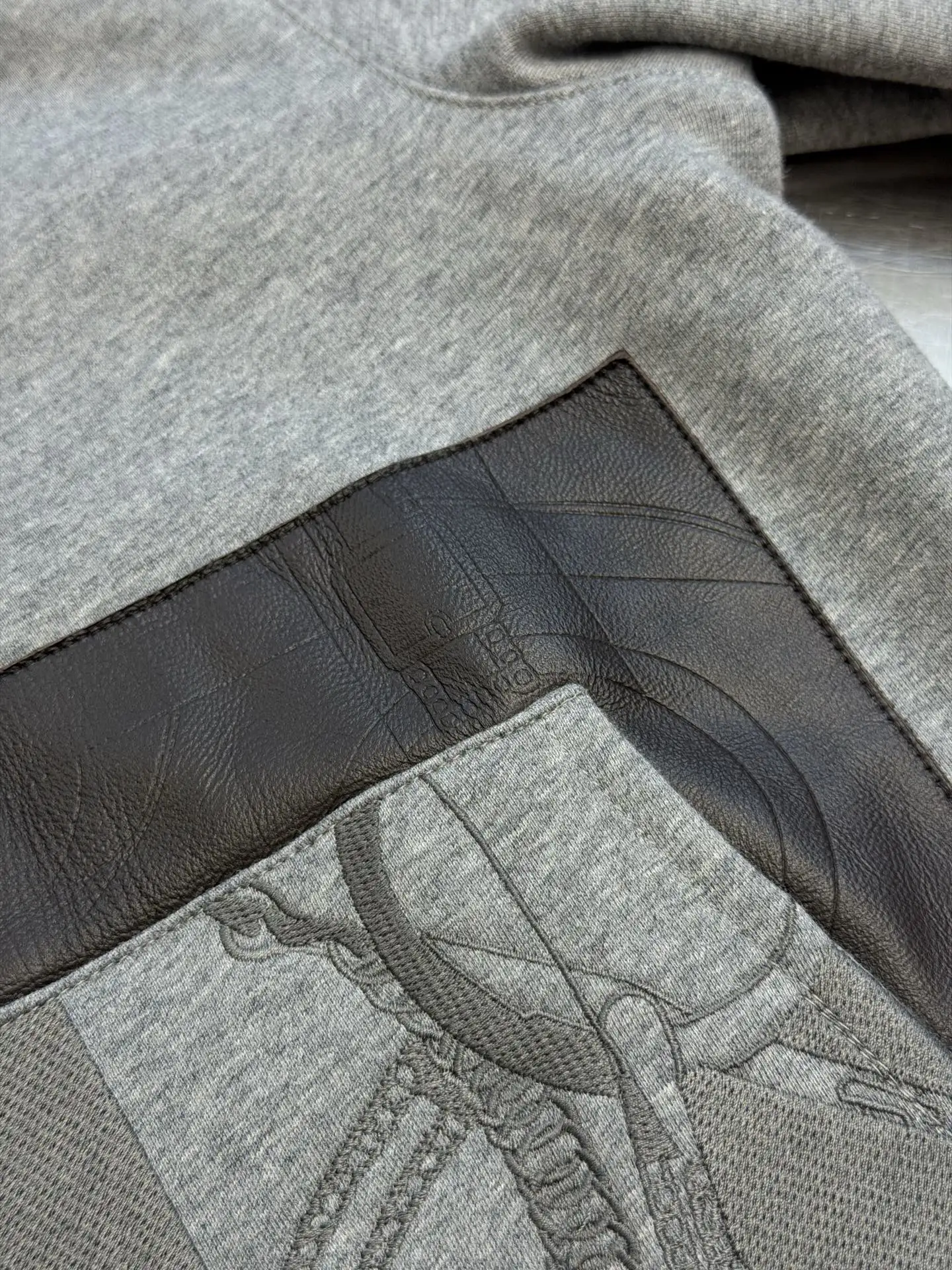 Leather-Trimmed Embroidered Zip-Up Hoodie D34520451 — view 7