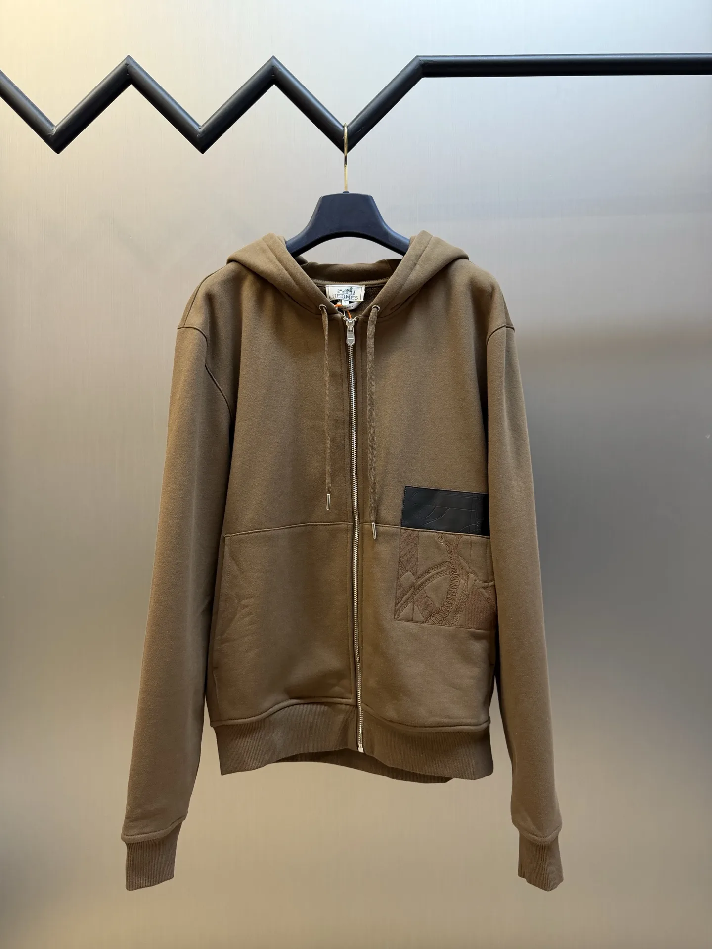 Embroidered Leather-Trim Zip-Up Hoodie D34520450