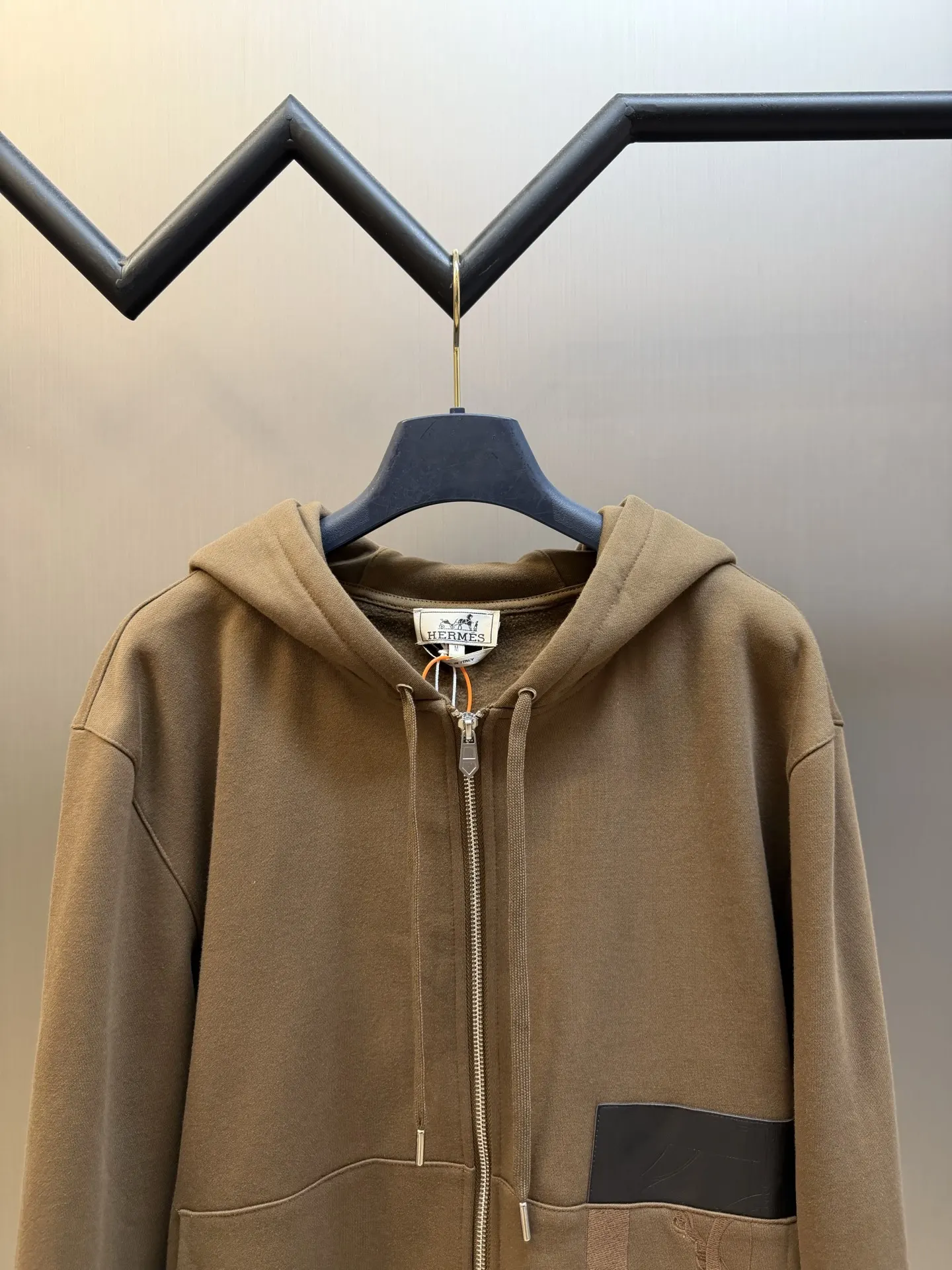 Embroidered Leather-Trim Zip-Up Hoodie D34520450 — view 2