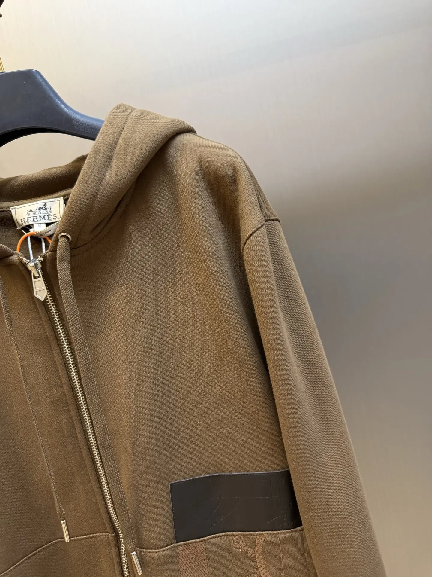 Embroidered Leather-Trim Zip-Up Hoodie D34520450 — view 3