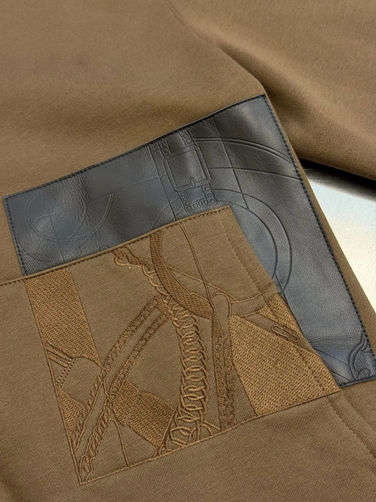 Embroidered Leather-Trim Zip-Up Hoodie D34520450 — view 6