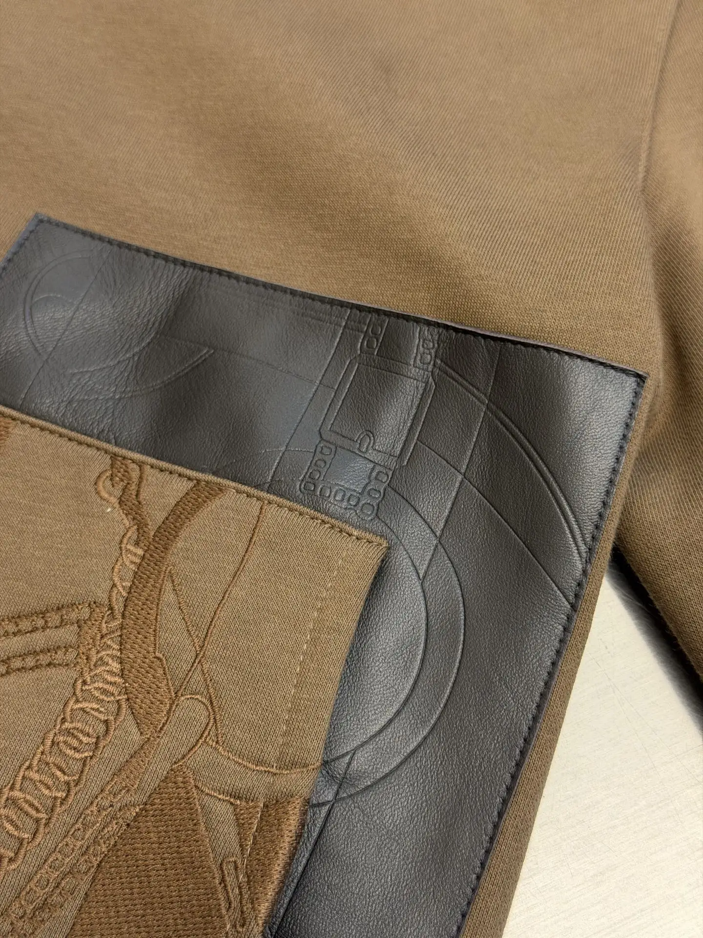 Embroidered Leather-Trim Zip-Up Hoodie D34520450 — view 7