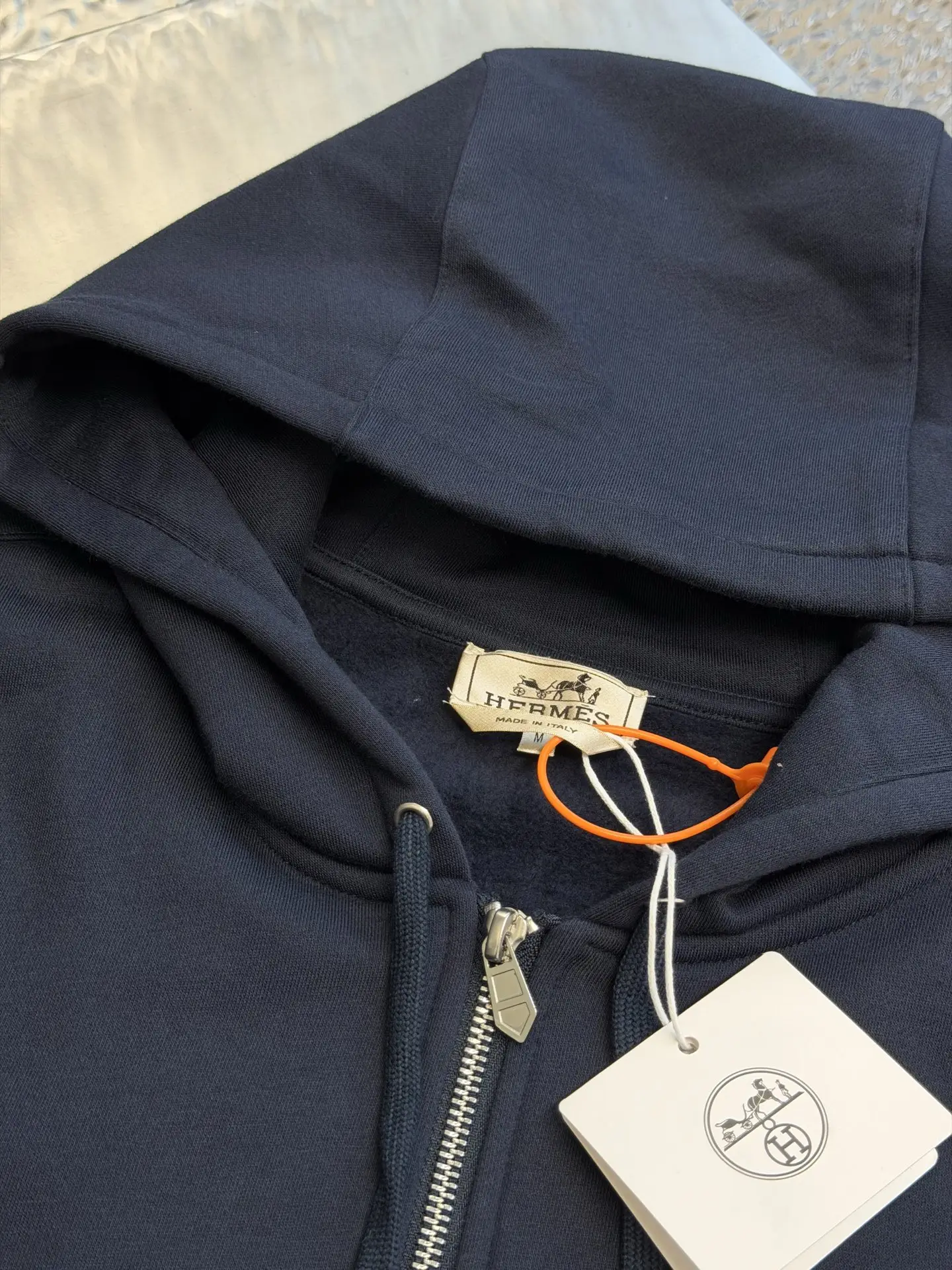 Hermès Embroidered Leather-Trim Zip-Up Hoodie D34520452 — view 5