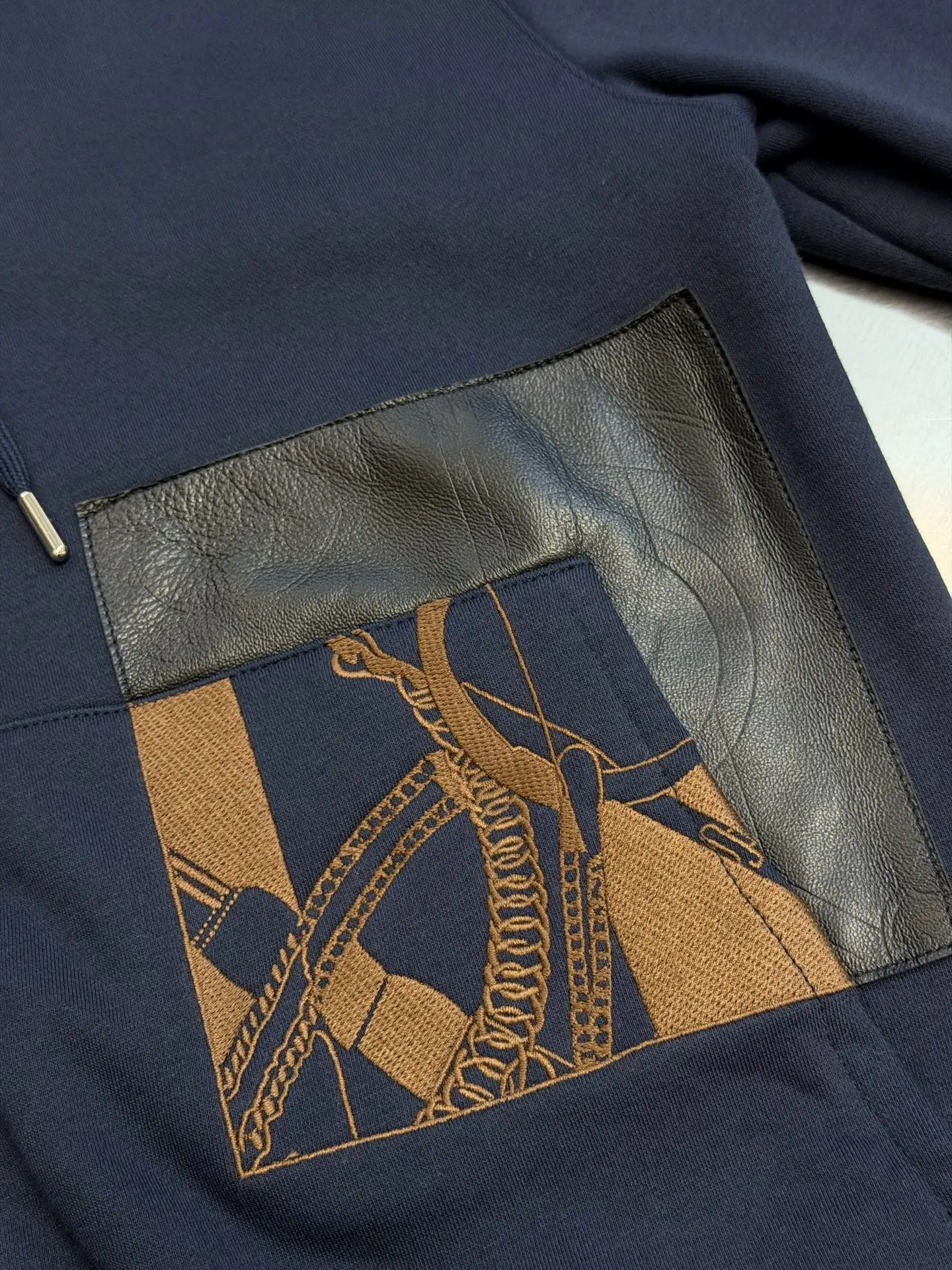 Hermès Embroidered Leather-Trim Zip-Up Hoodie D34520452 — view 7