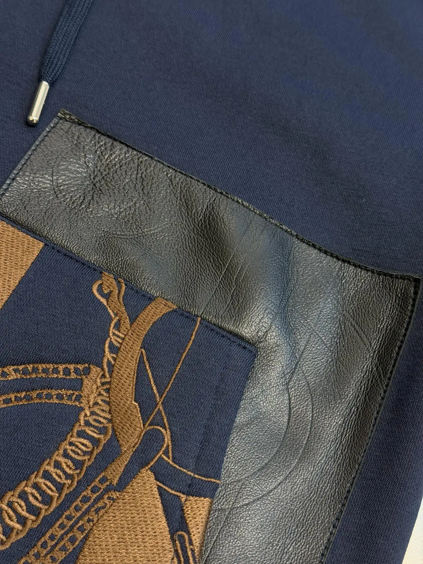 Hermès Embroidered Leather-Trim Zip-Up Hoodie D34520452 — view 8