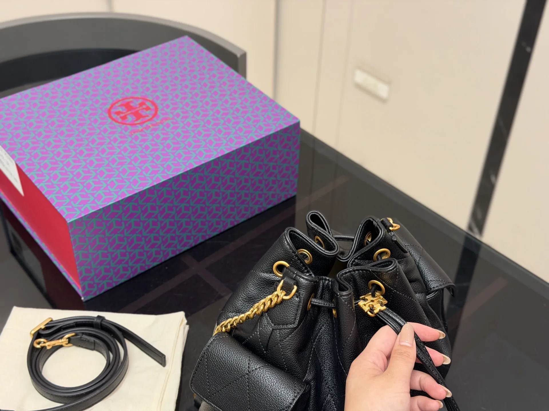 Romy Quilted Leather Bucket Bag D35518030 — view 3