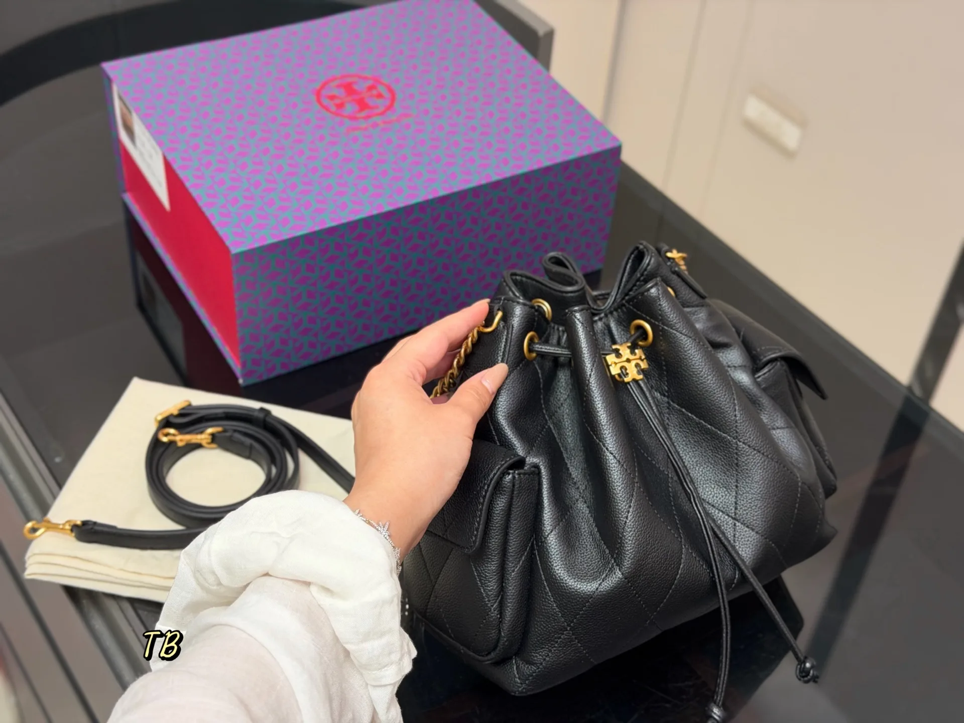 Romy Quilted Leather Bucket Bag D35518030 — view 5