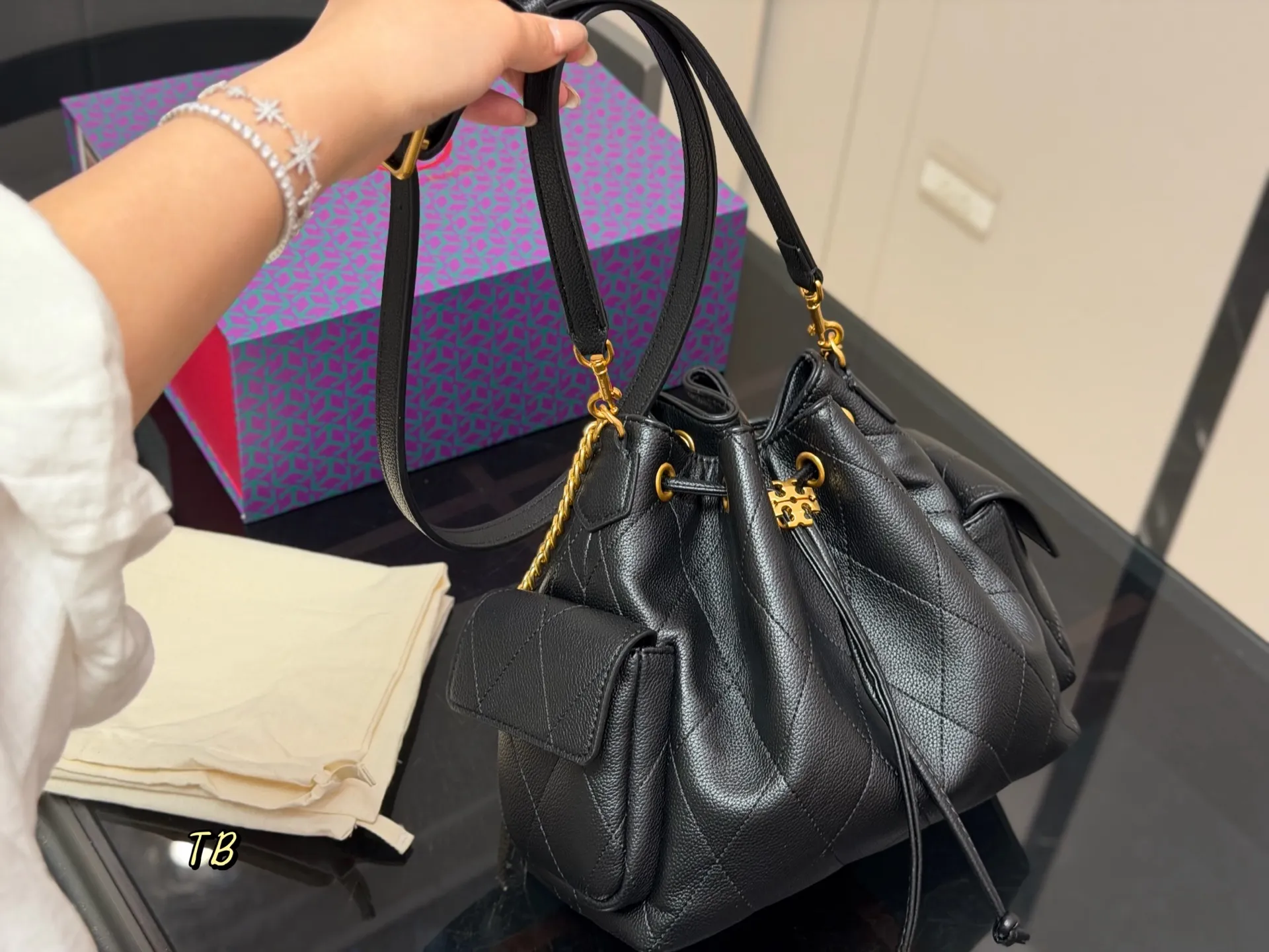 Romy Quilted Leather Bucket Bag D35518030 — view 6