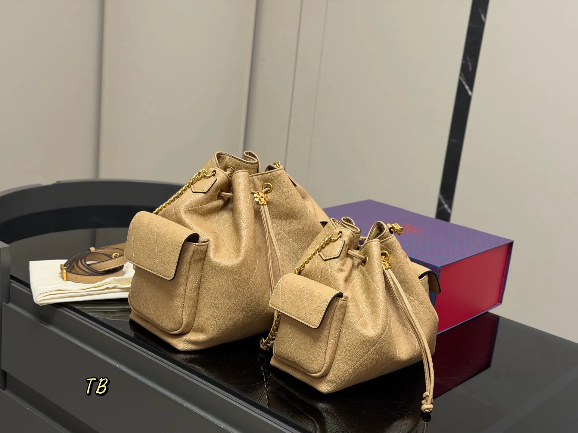 Tory Burch Romy Quilted Leather Bucket Bag D35518029 — view 3