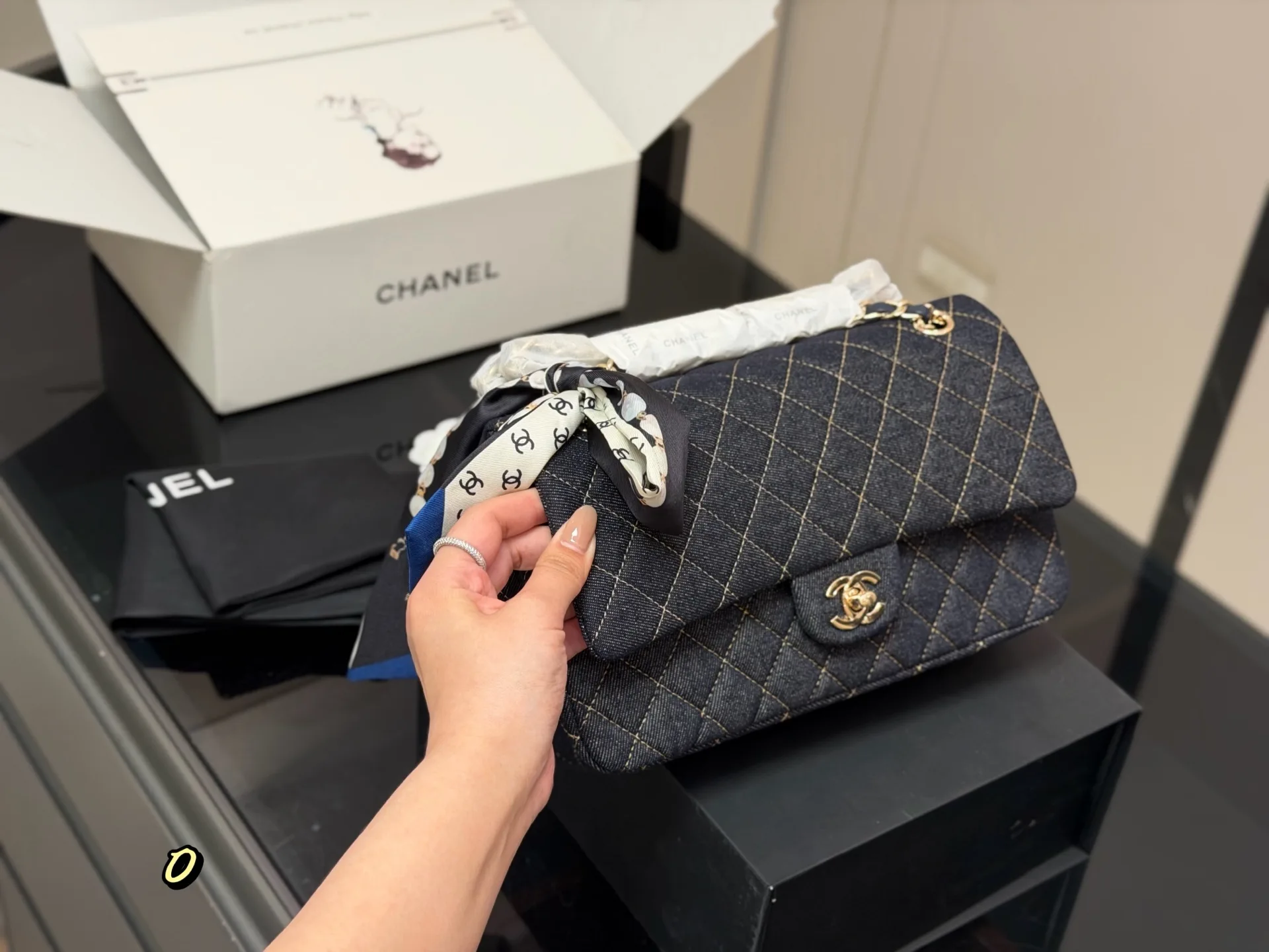Chanel CF Quilted Denim Shoulder Bag D36018408
