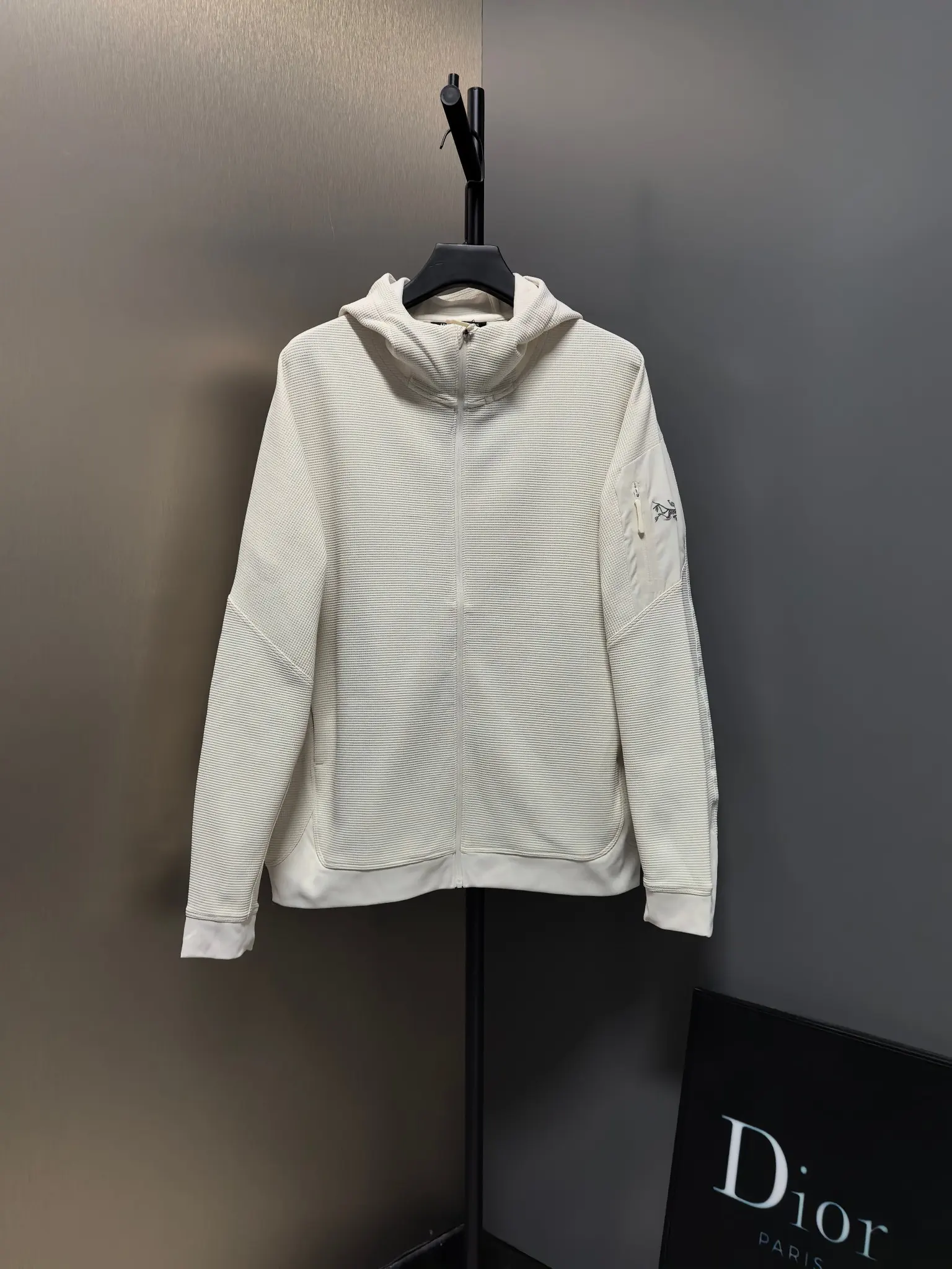 Waffle-Knit Zip-Up Hooded Jacket D38022128