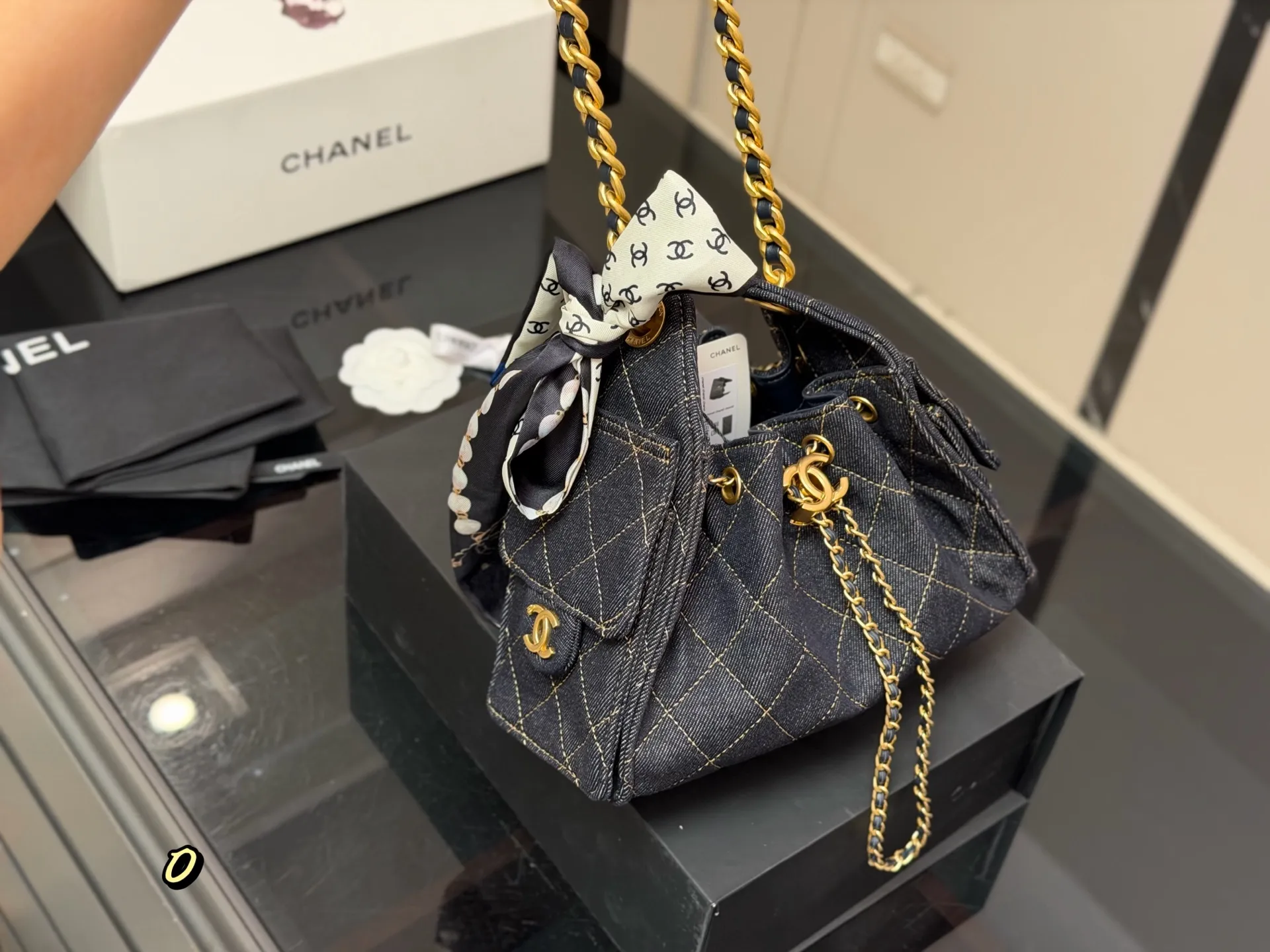 Chanel Quilted Denim Bucket Bag D38018409 — view 6