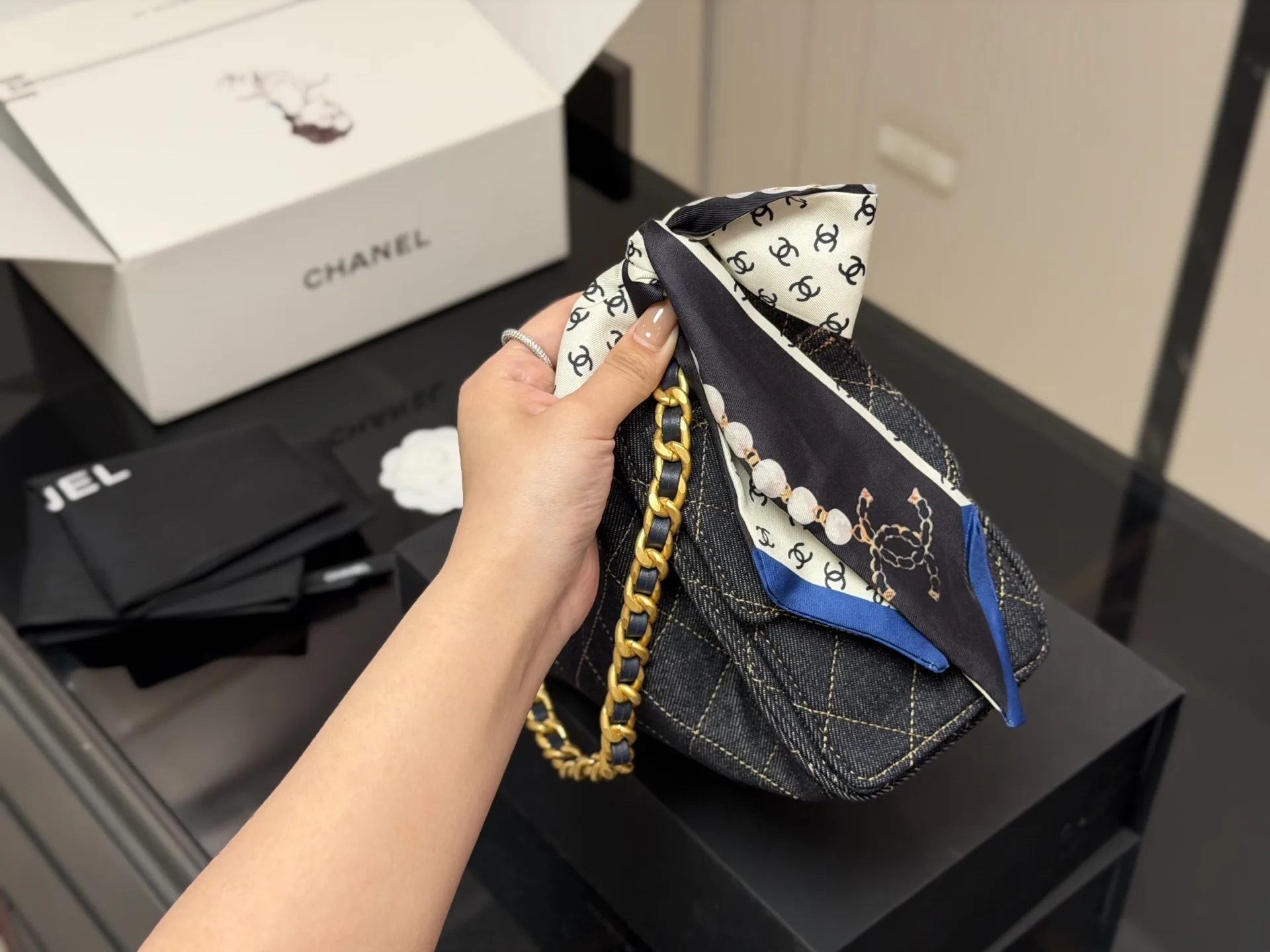 Chanel Quilted Denim Bucket Bag D38018409 — view 7