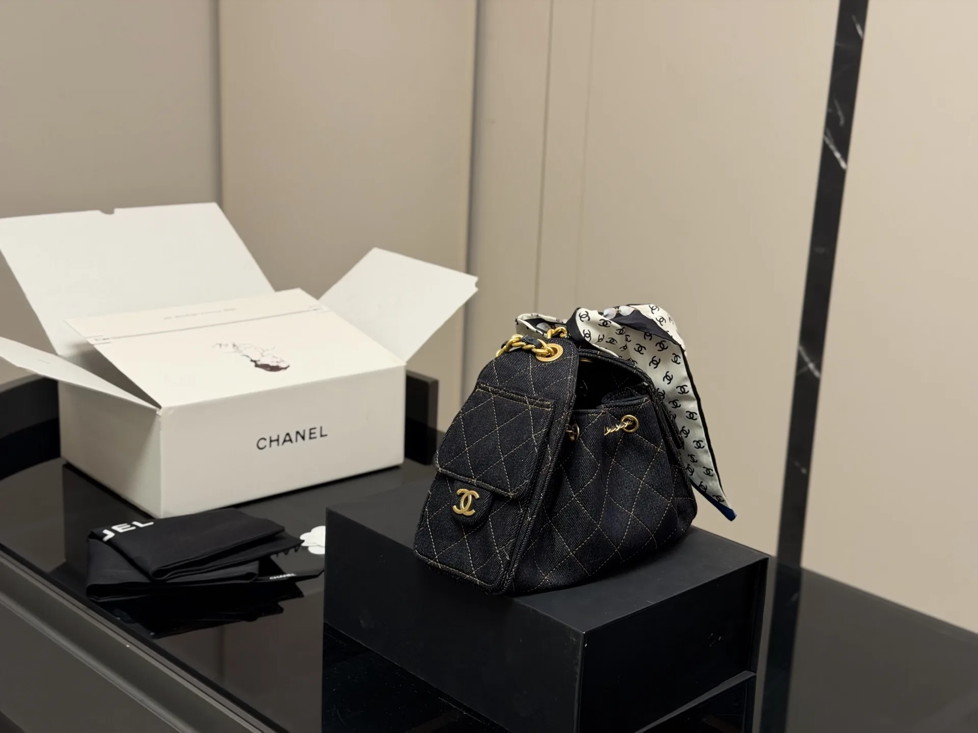 Chanel Quilted Denim Bucket Bag D38018409 — view 8