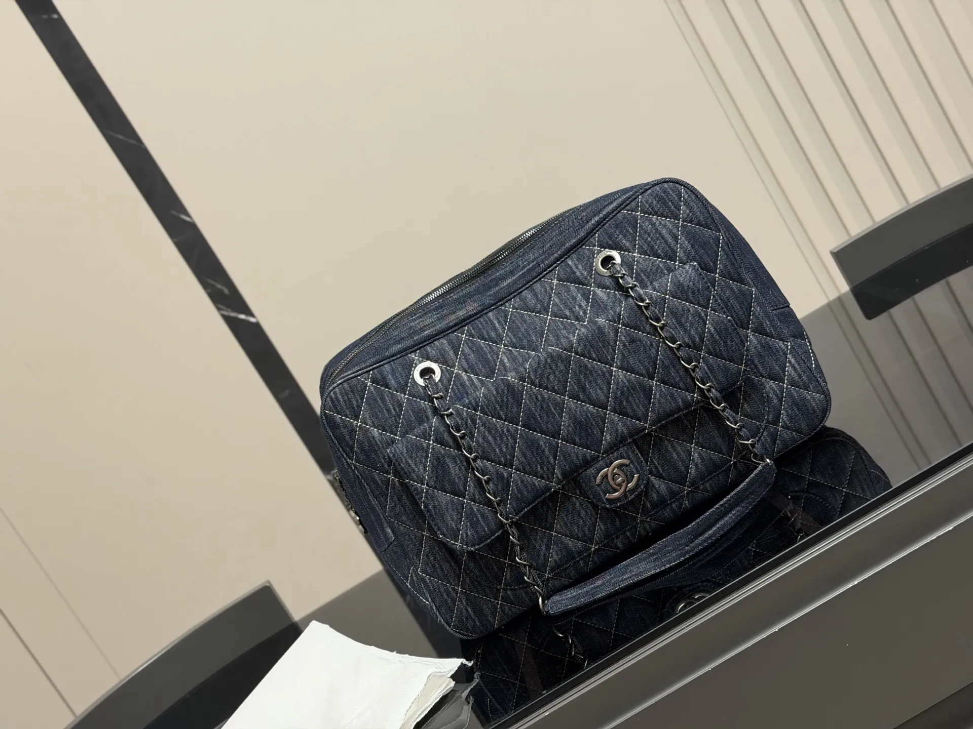 Chanel Quilted Denim Bowling Bag D39018341