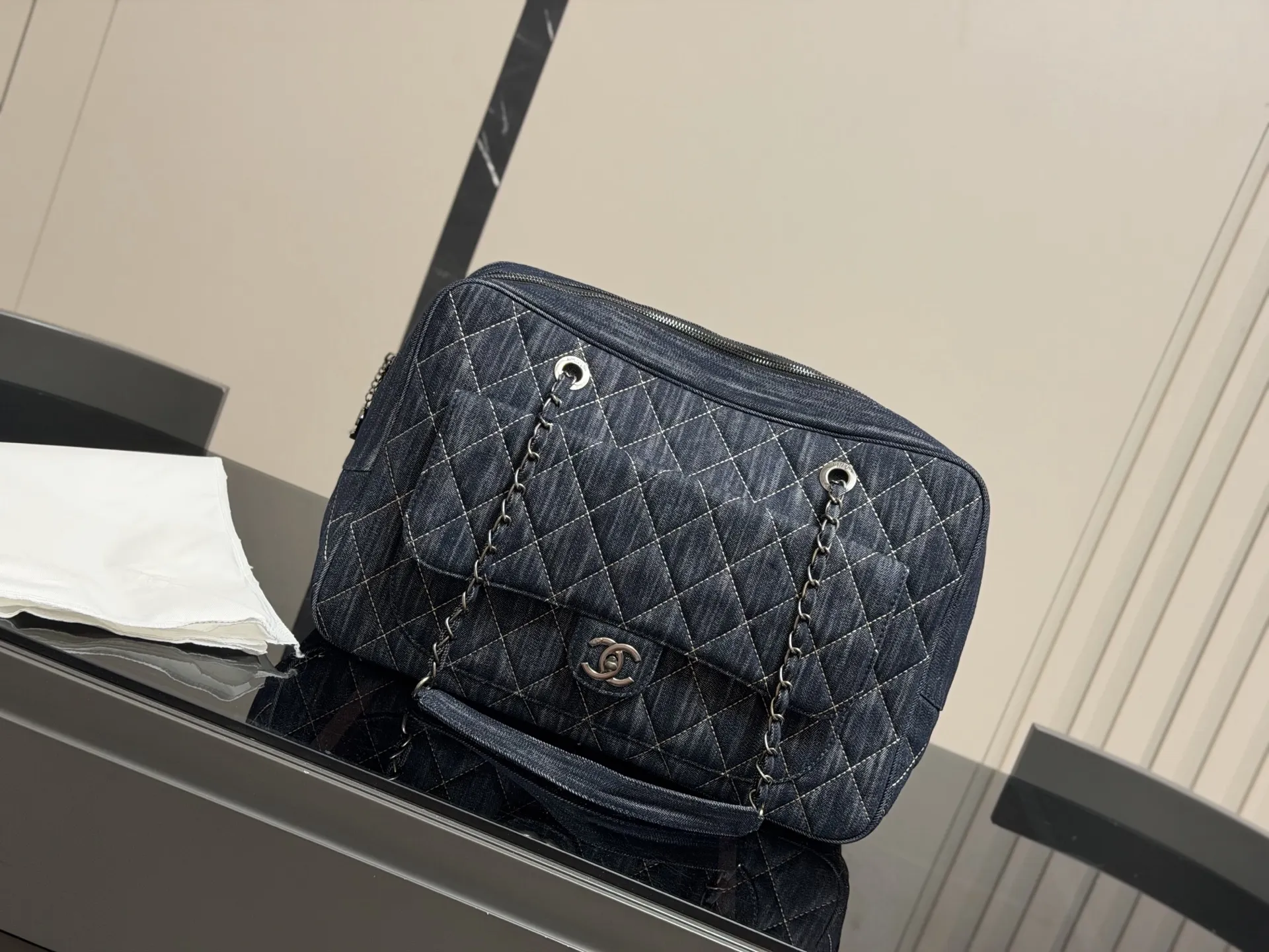 Chanel Quilted Denim Bowling Bag D39018341 — view 2