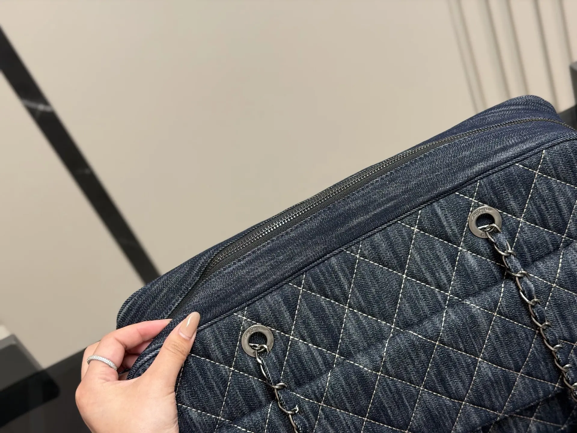 Chanel Quilted Denim Bowling Bag D39018341 — view 3