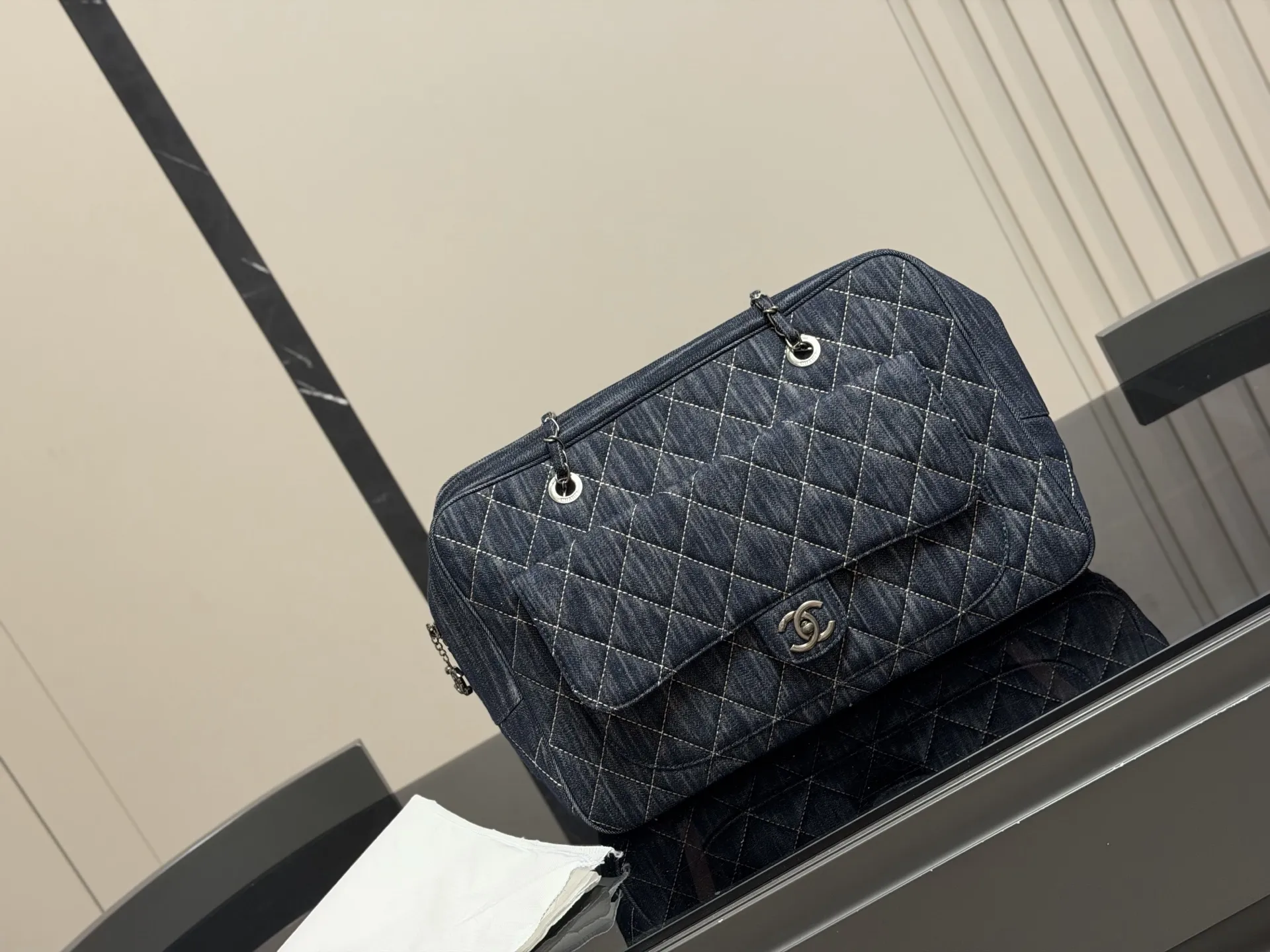 Chanel Quilted Denim Bowling Bag D39018341 — view 5
