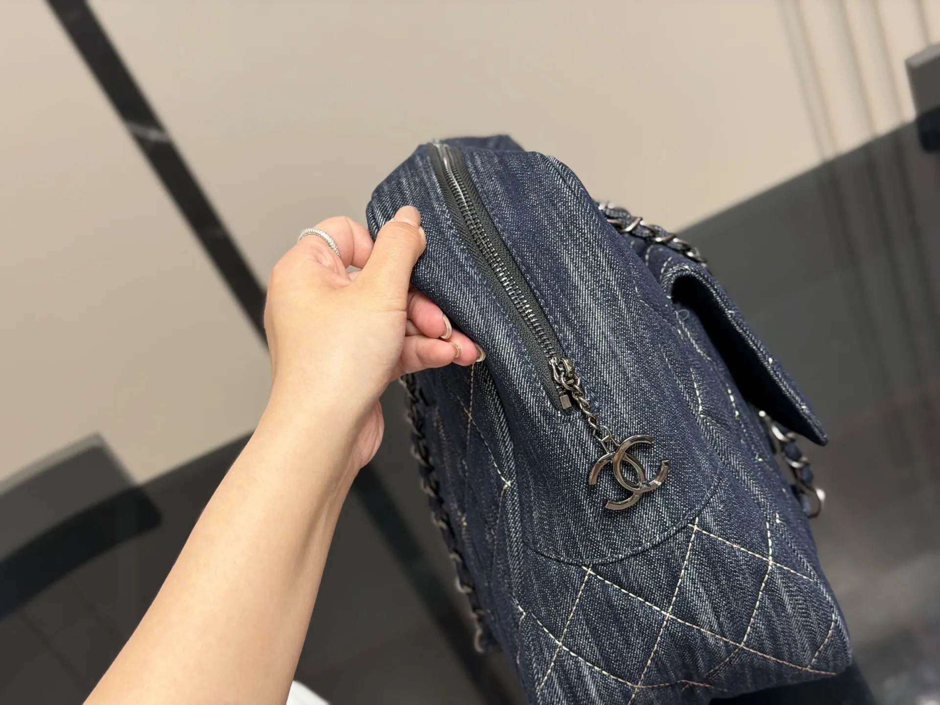 Chanel Quilted Denim Bowling Bag D39018341 — view 6