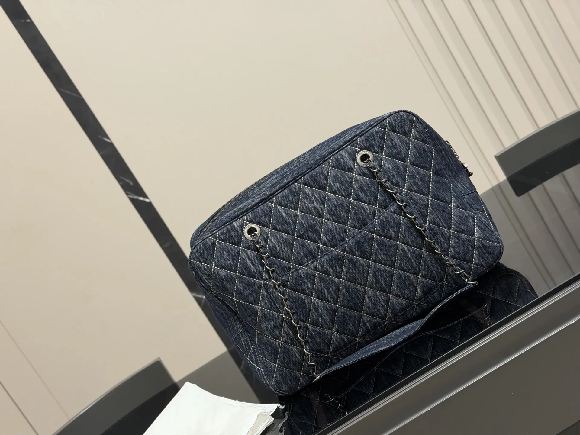 Chanel Quilted Denim Bowling Bag D39018341 — view 7