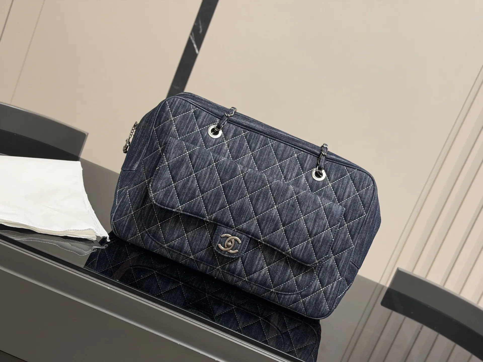 Chanel Quilted Denim Bowling Bag D39018341 — view 9