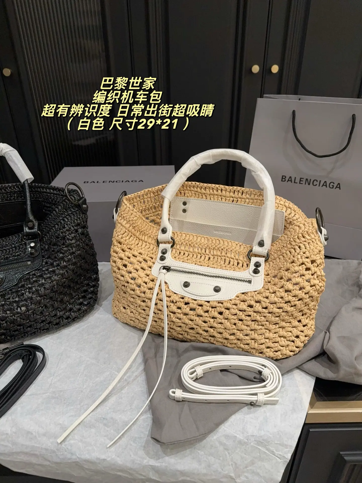 Le City Raffia & Leather Top-Handle Bag D43018509 — view 2