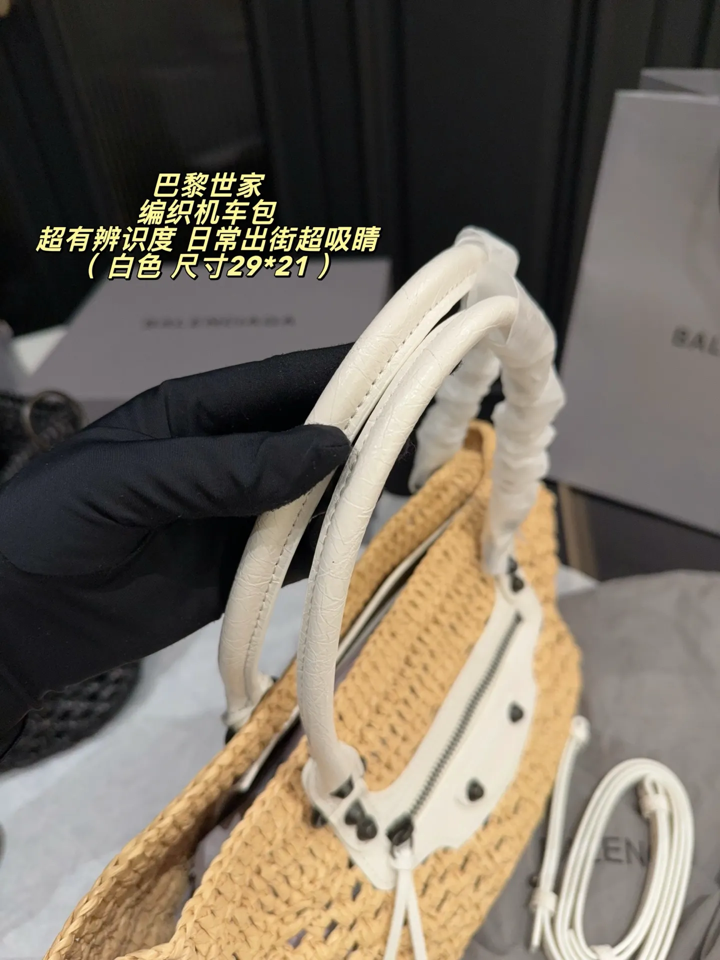 Le City Raffia & Leather Top-Handle Bag D43018509 — view 3