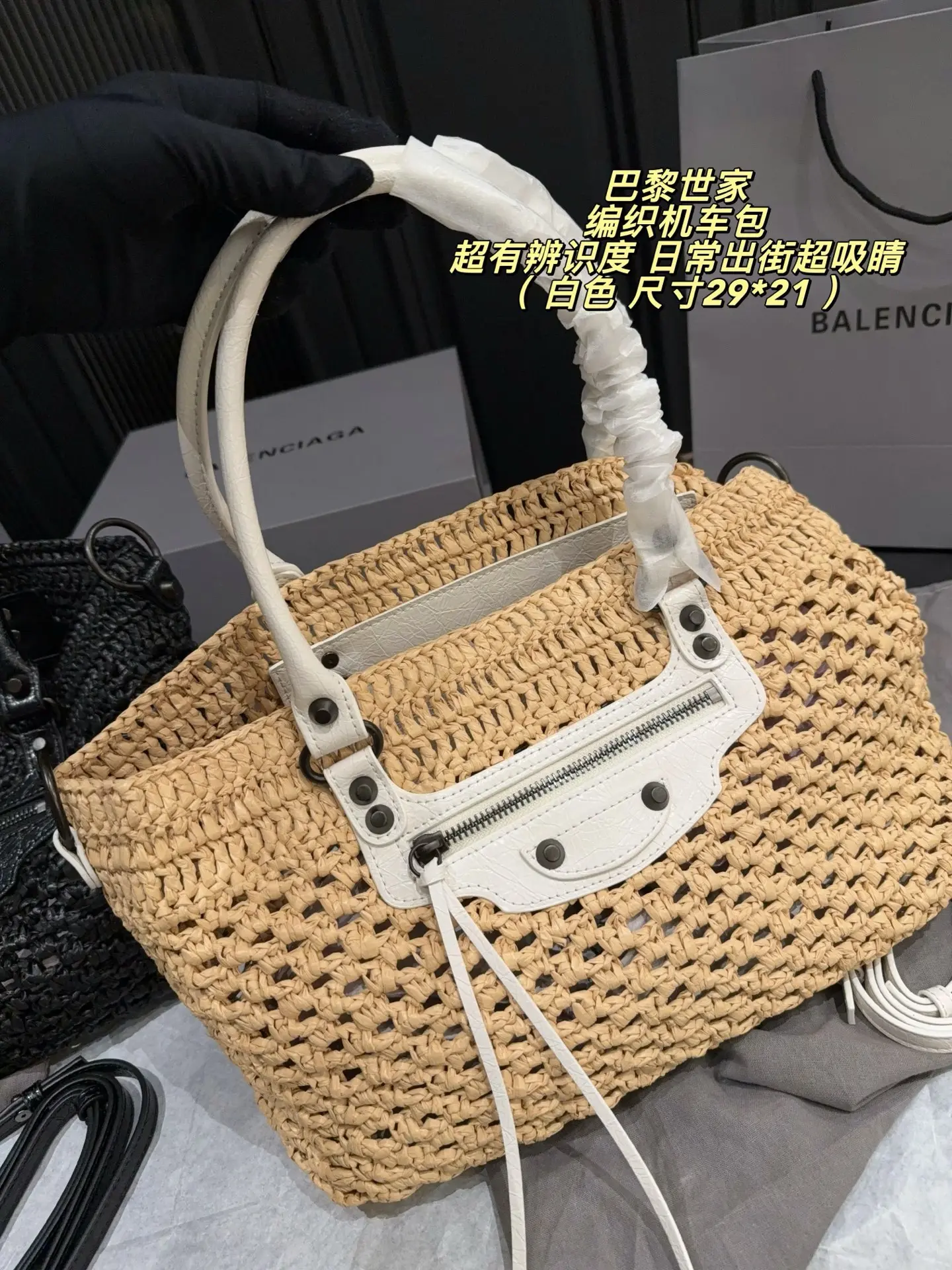 Le City Raffia & Leather Top-Handle Bag D43018509 — view 4