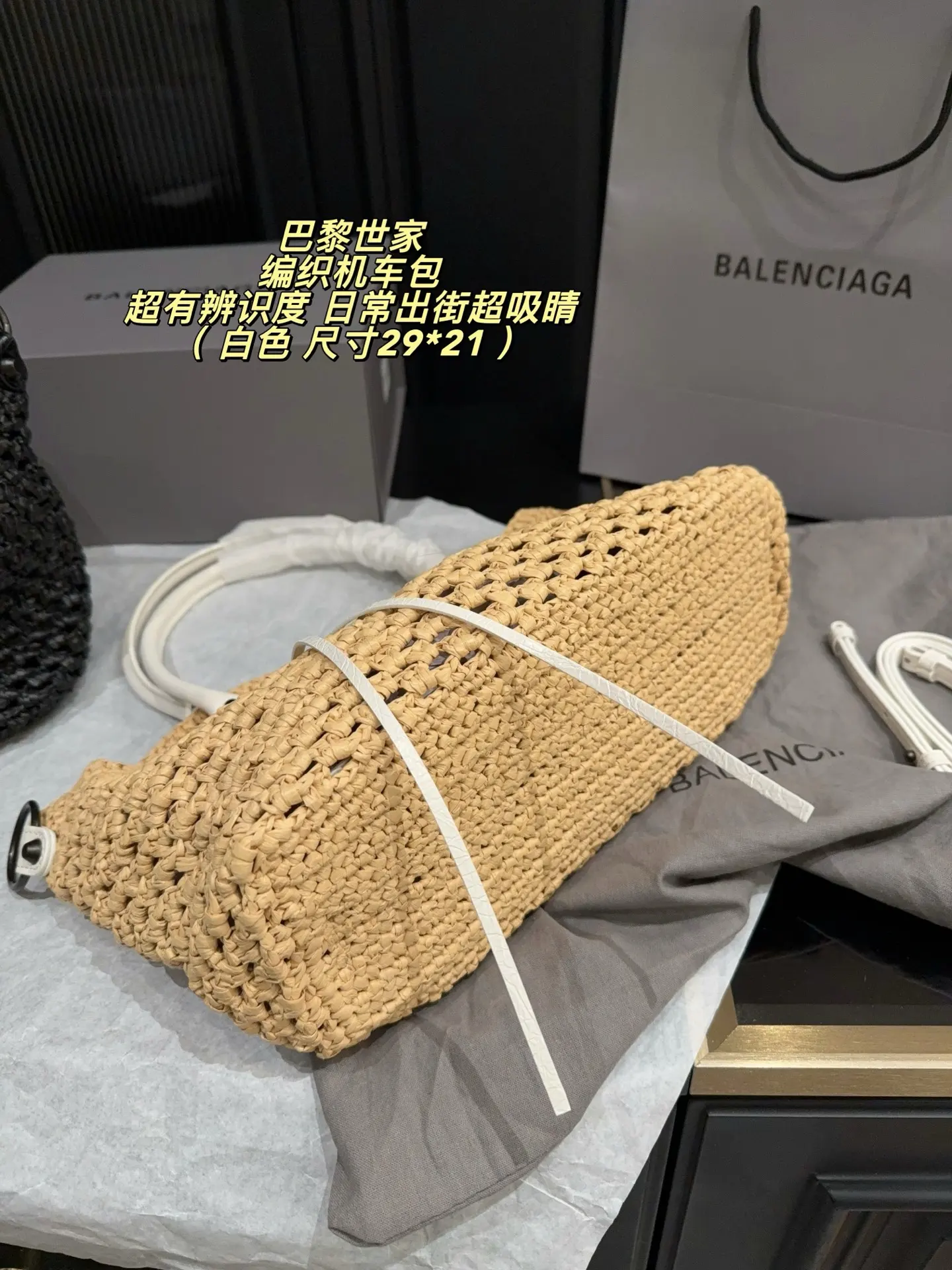 Le City Raffia & Leather Top-Handle Bag D43018509 — view 6