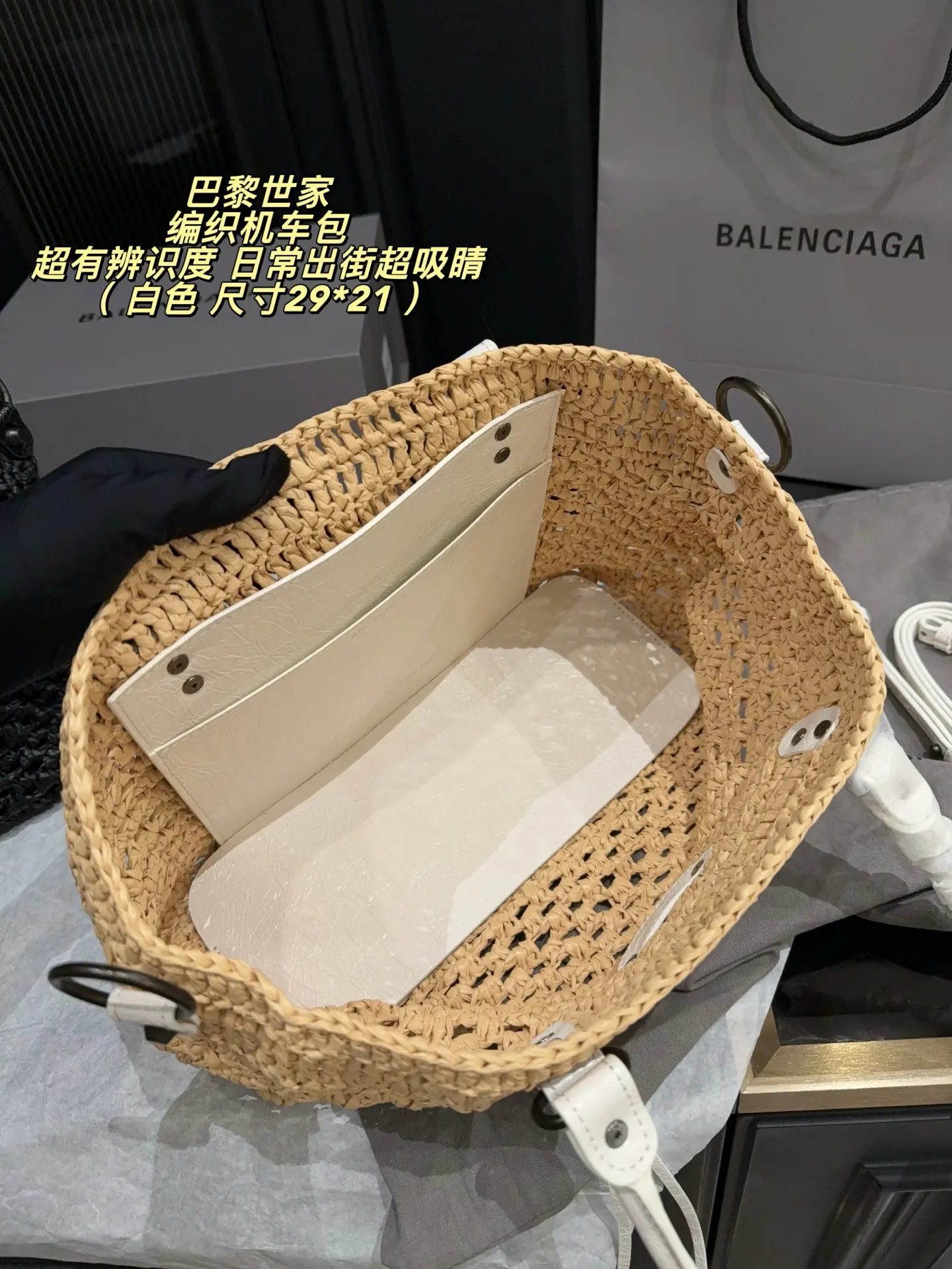 Le City Raffia & Leather Top-Handle Bag D43018509 — view 10
