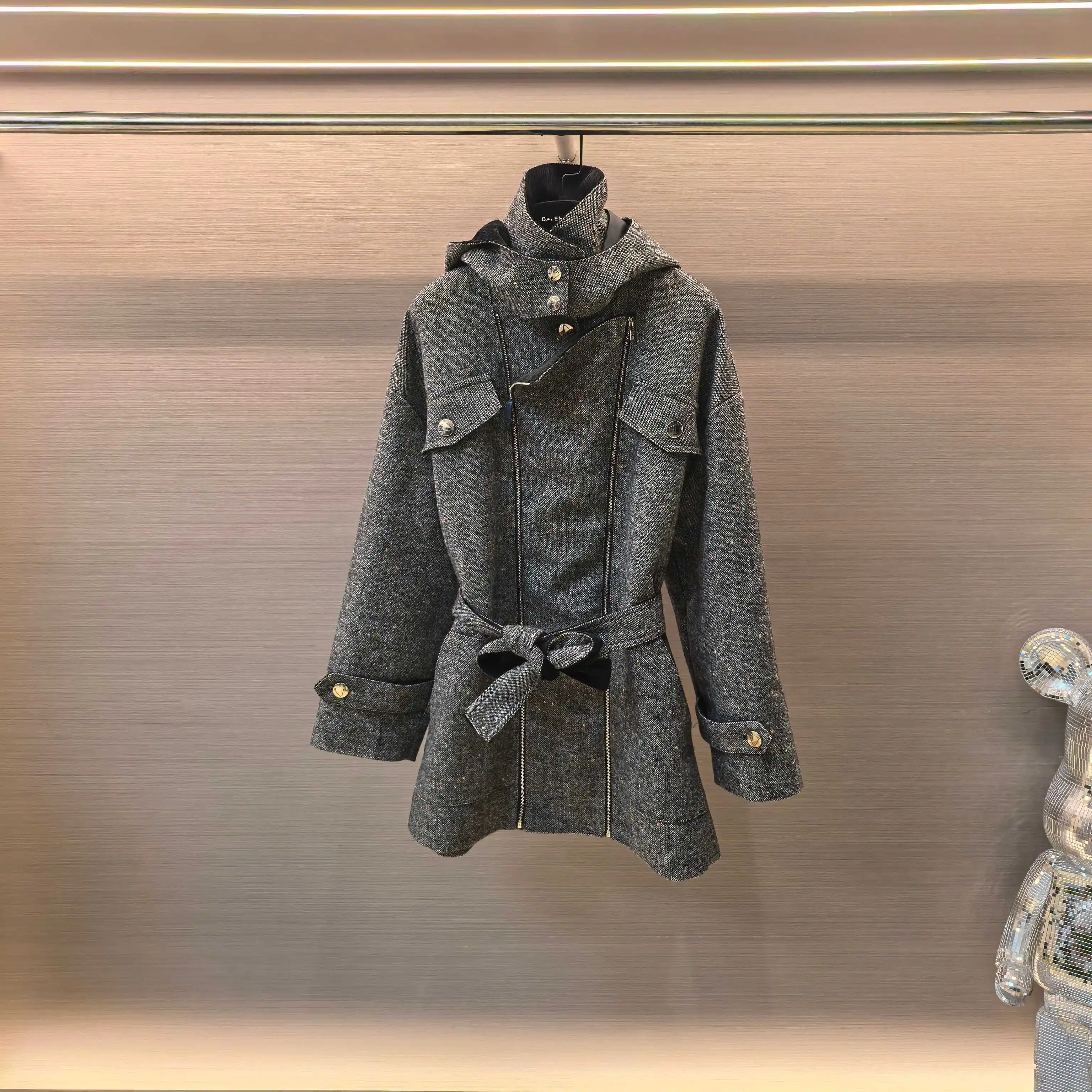 Belted Hooded Wool-Blend Coat D44523713