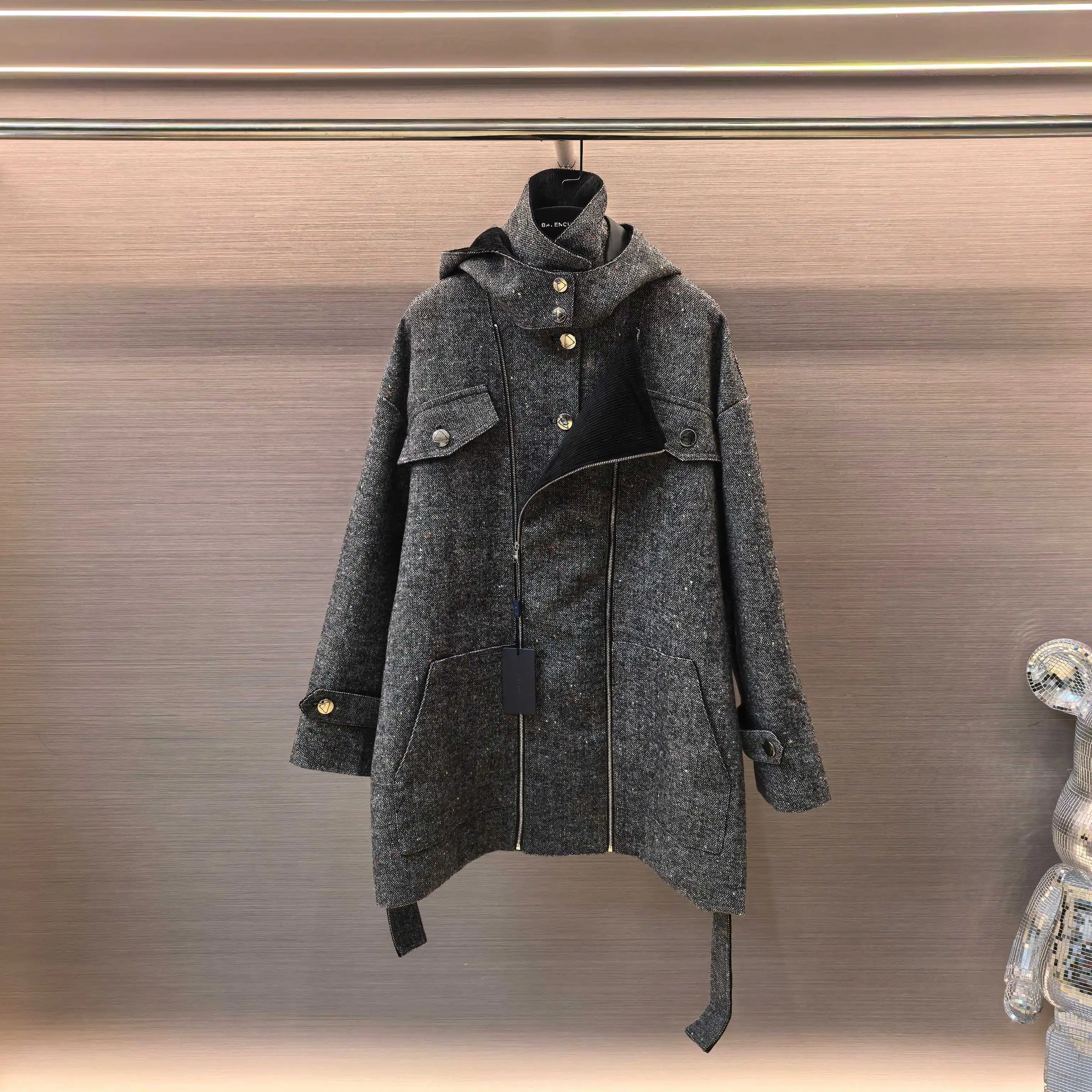 Belted Hooded Wool-Blend Coat D44523713 — view 2