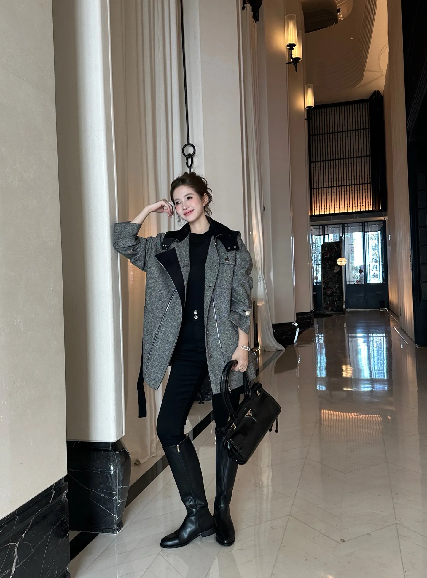 Belted Hooded Wool-Blend Coat D44523714