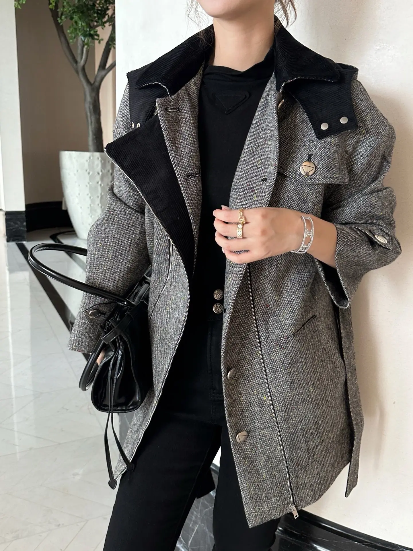 Belted Hooded Wool-Blend Coat D44523714 — view 2