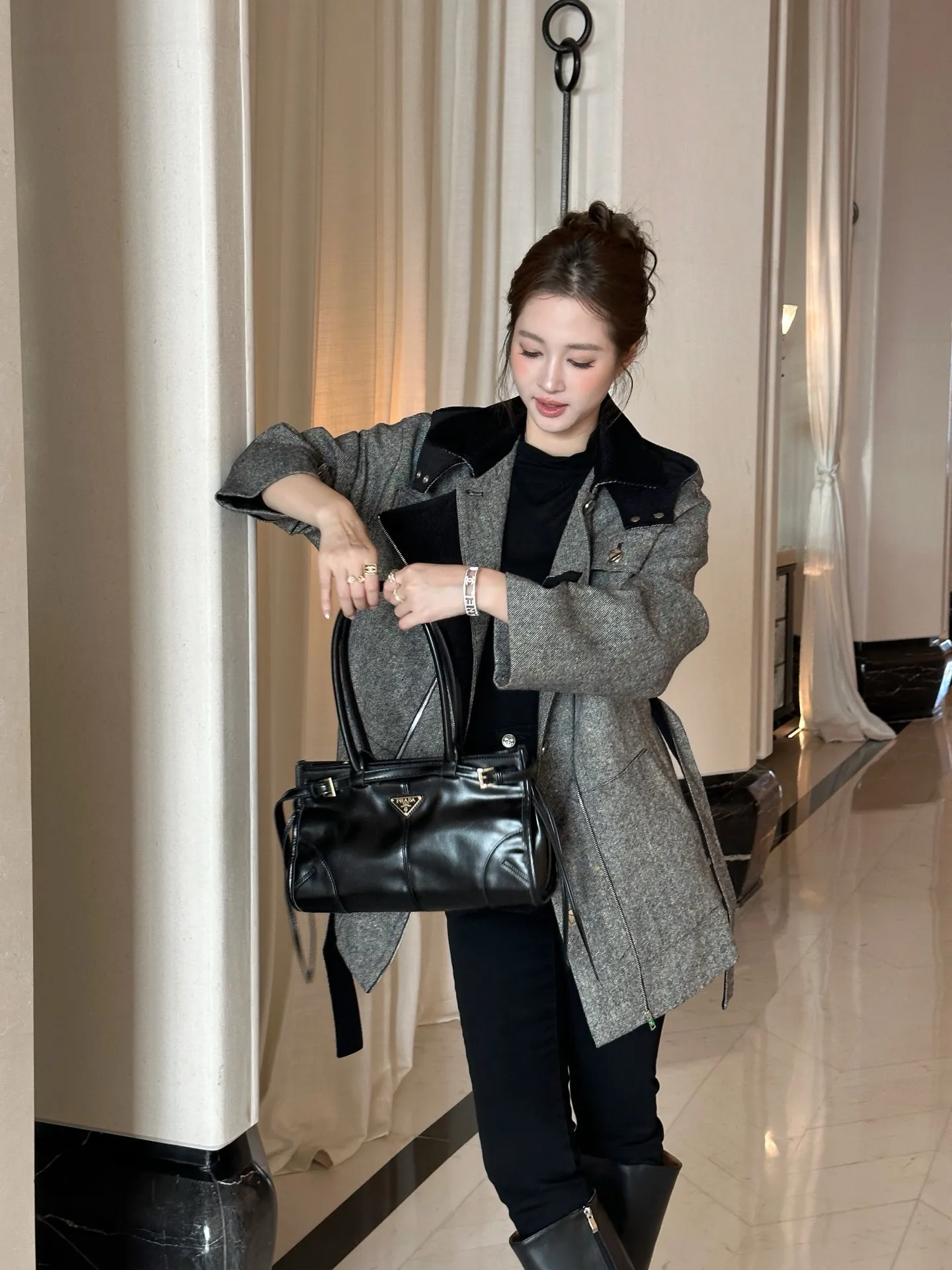 Belted Hooded Wool-Blend Coat D44523714 — view 5