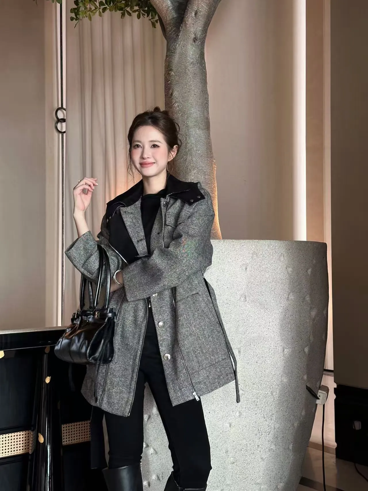 Belted Hooded Wool-Blend Coat D44523714 — view 7