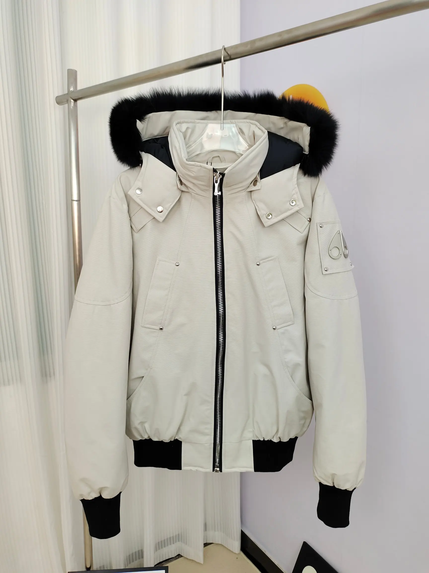 Ballistic Bomber Down Jacket with Fur-Trim Hood D60022221