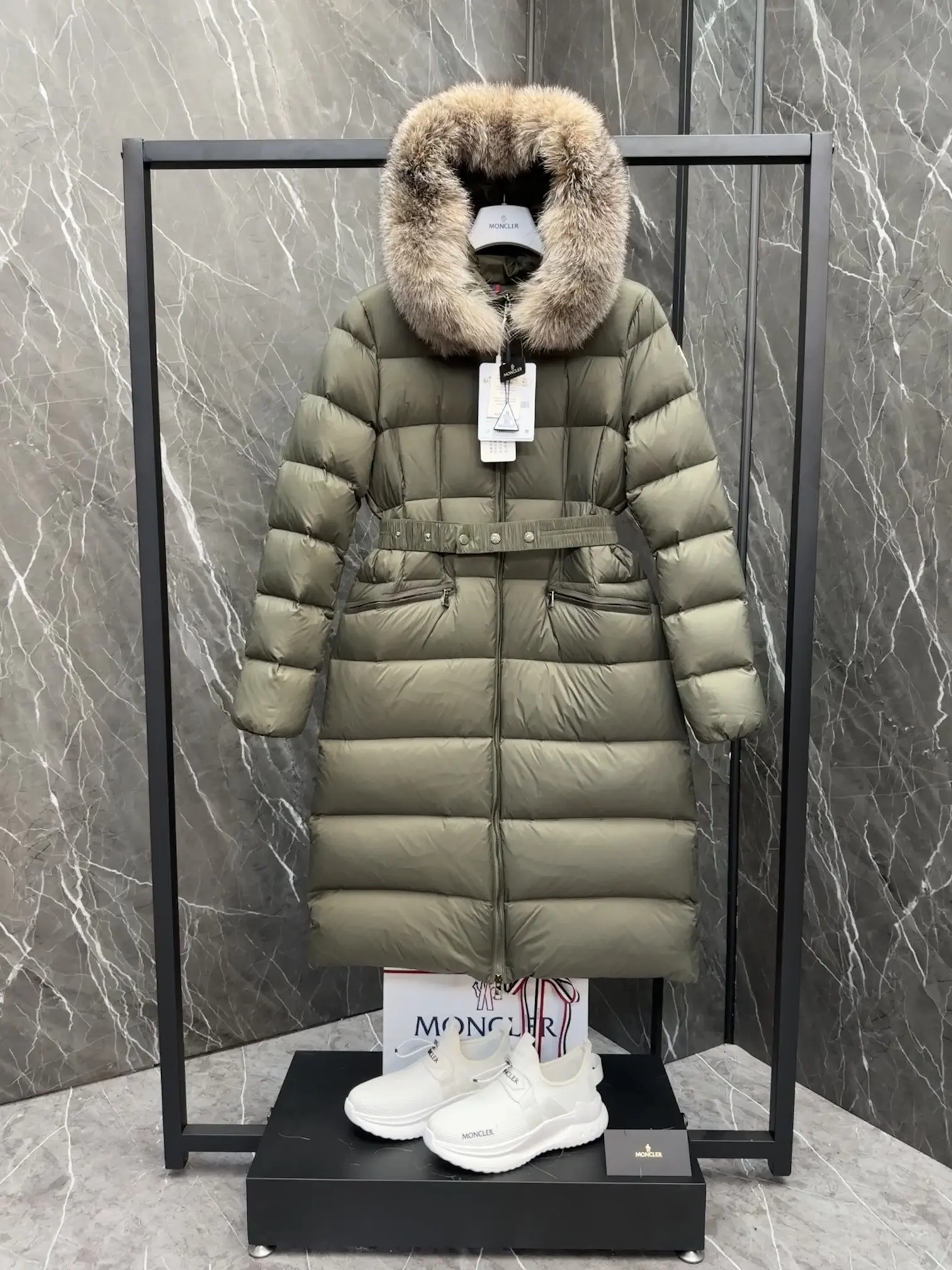Moncler Boedic Fur-Trimmed Belted Down Coat D70022193 — view 2