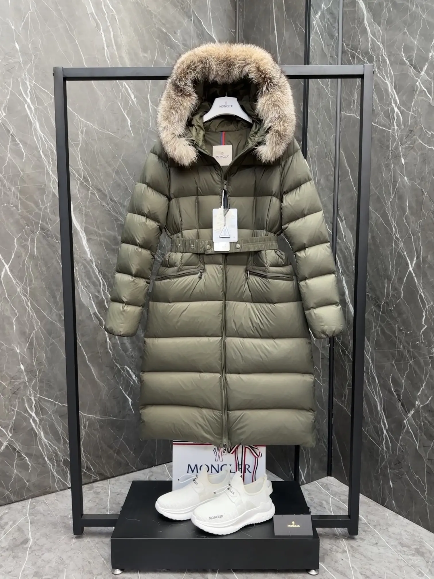 Moncler Boedic Fur-Trimmed Belted Down Coat D70022193 — view 3