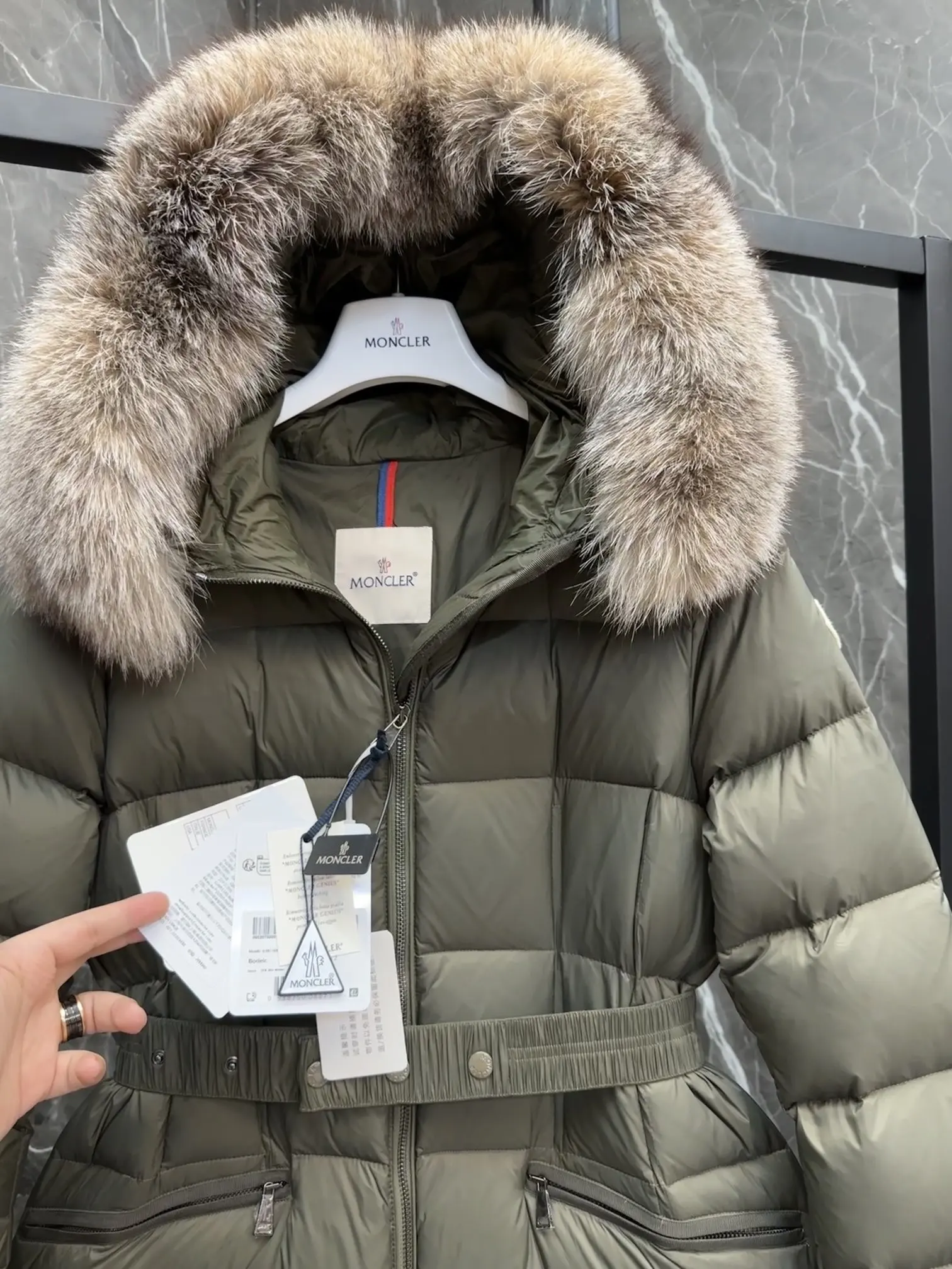 Moncler Boedic Fur-Trimmed Belted Down Coat D70022193 — view 4