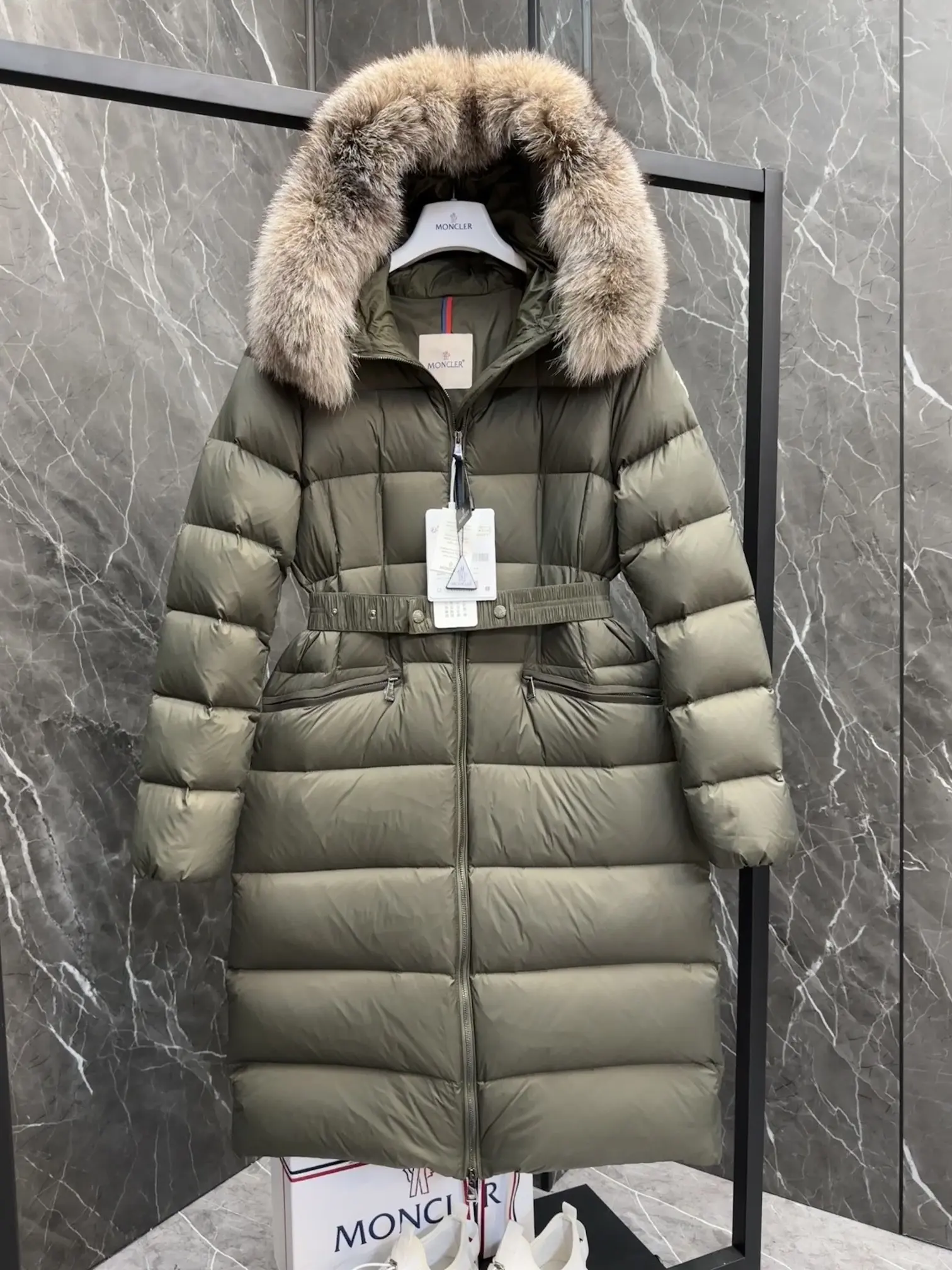 Moncler Boedic Fur-Trimmed Belted Down Coat D70022193 — view 5