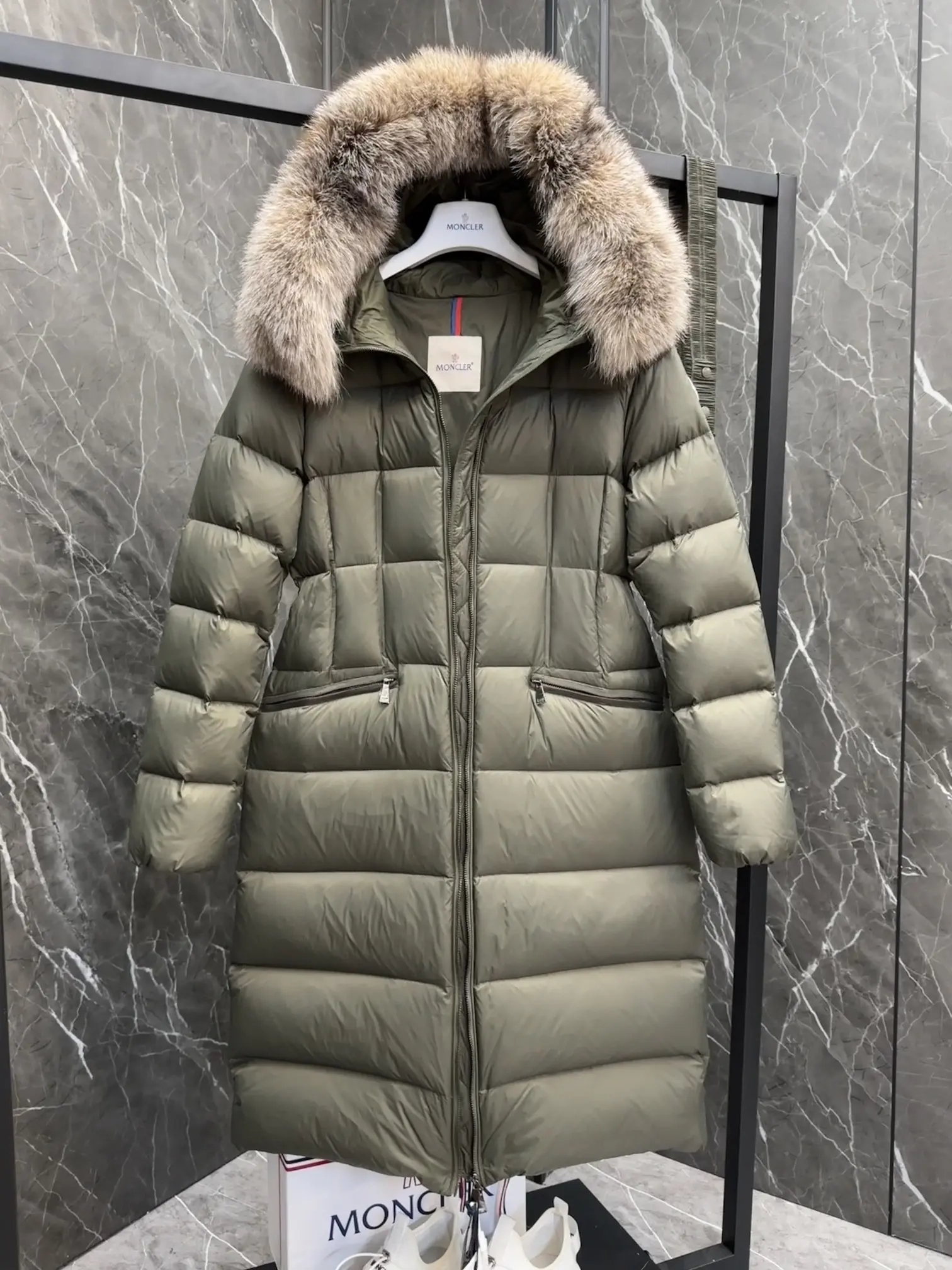 Moncler Boedic Fur-Trimmed Belted Down Coat D70022193 — view 6