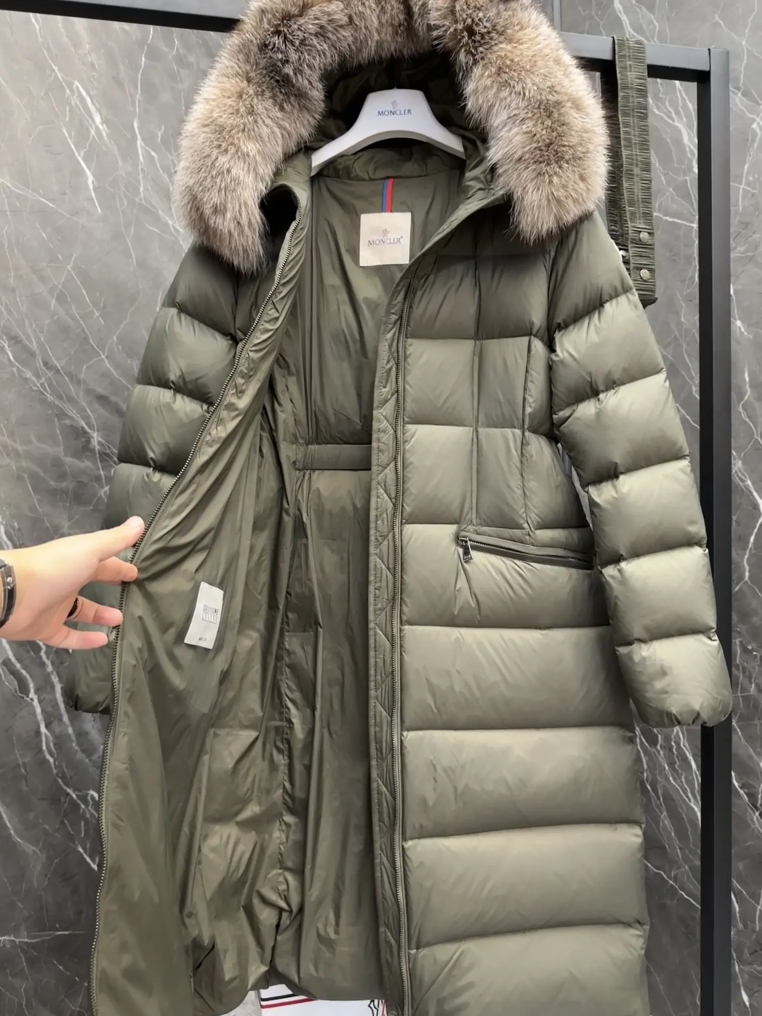Moncler Boedic Fur-Trimmed Belted Down Coat D70022193 — view 7