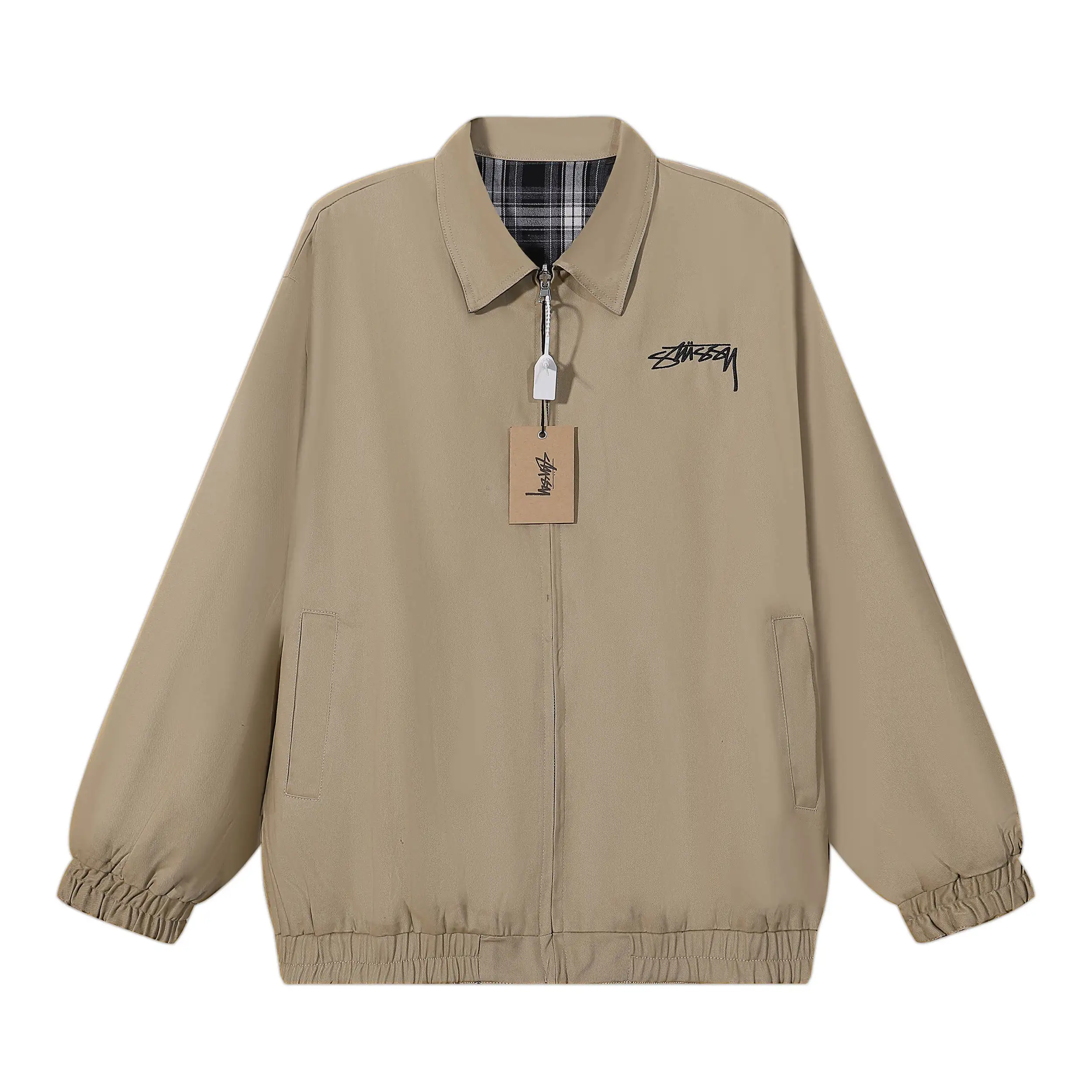Reversible Plaid and Solid Zip-Up Jacket D13516060 — view 2