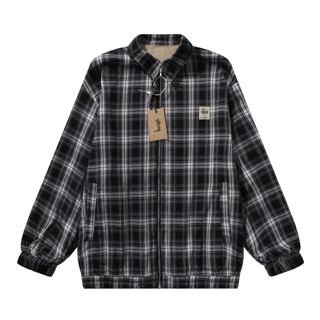 Reversible Plaid and Solid Zip-Up Jacket D13516060 — view 4