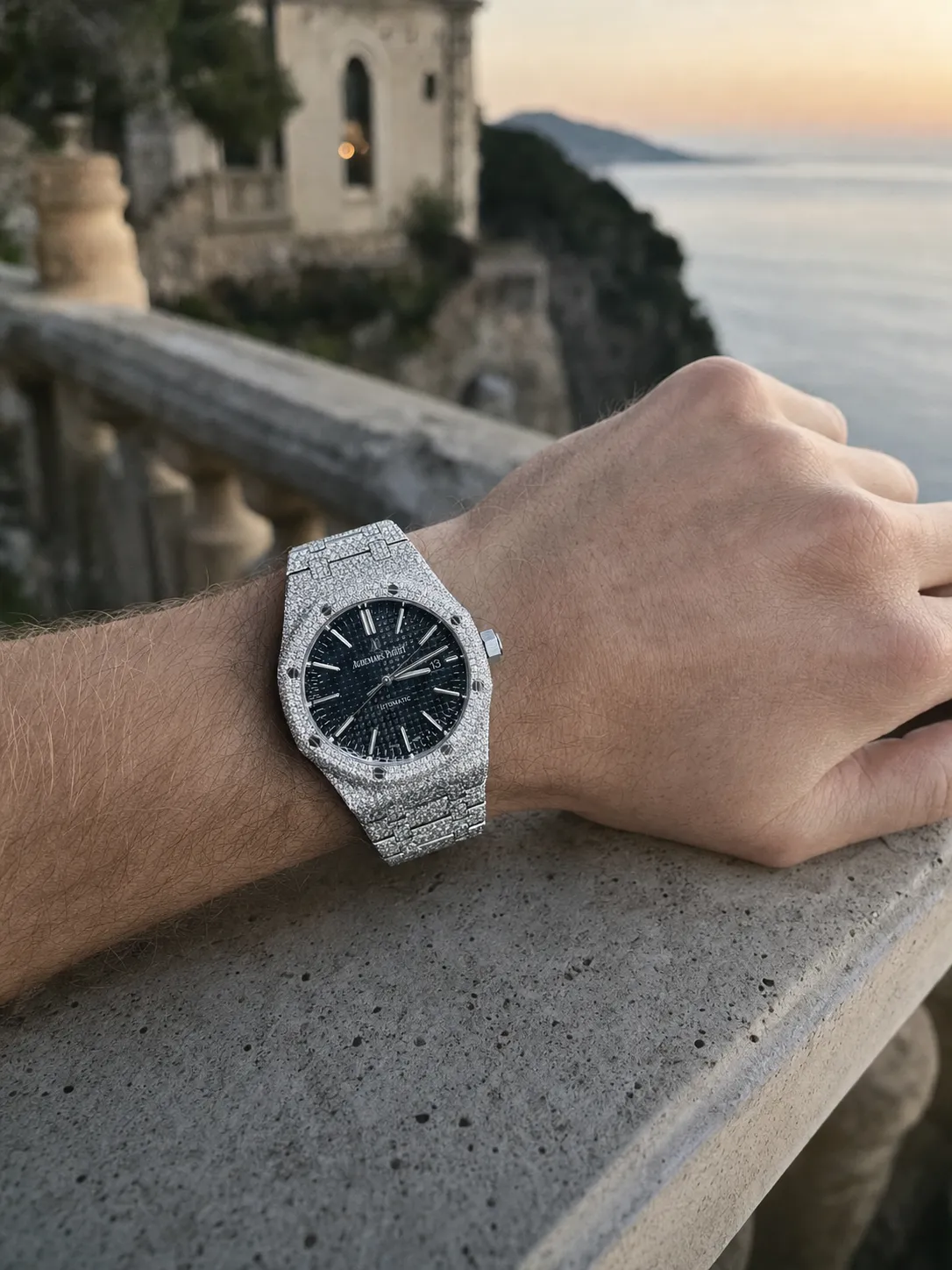 Audemars Piguet Royal Oak-Style Iced-Out Black Dial Watch D1147519404