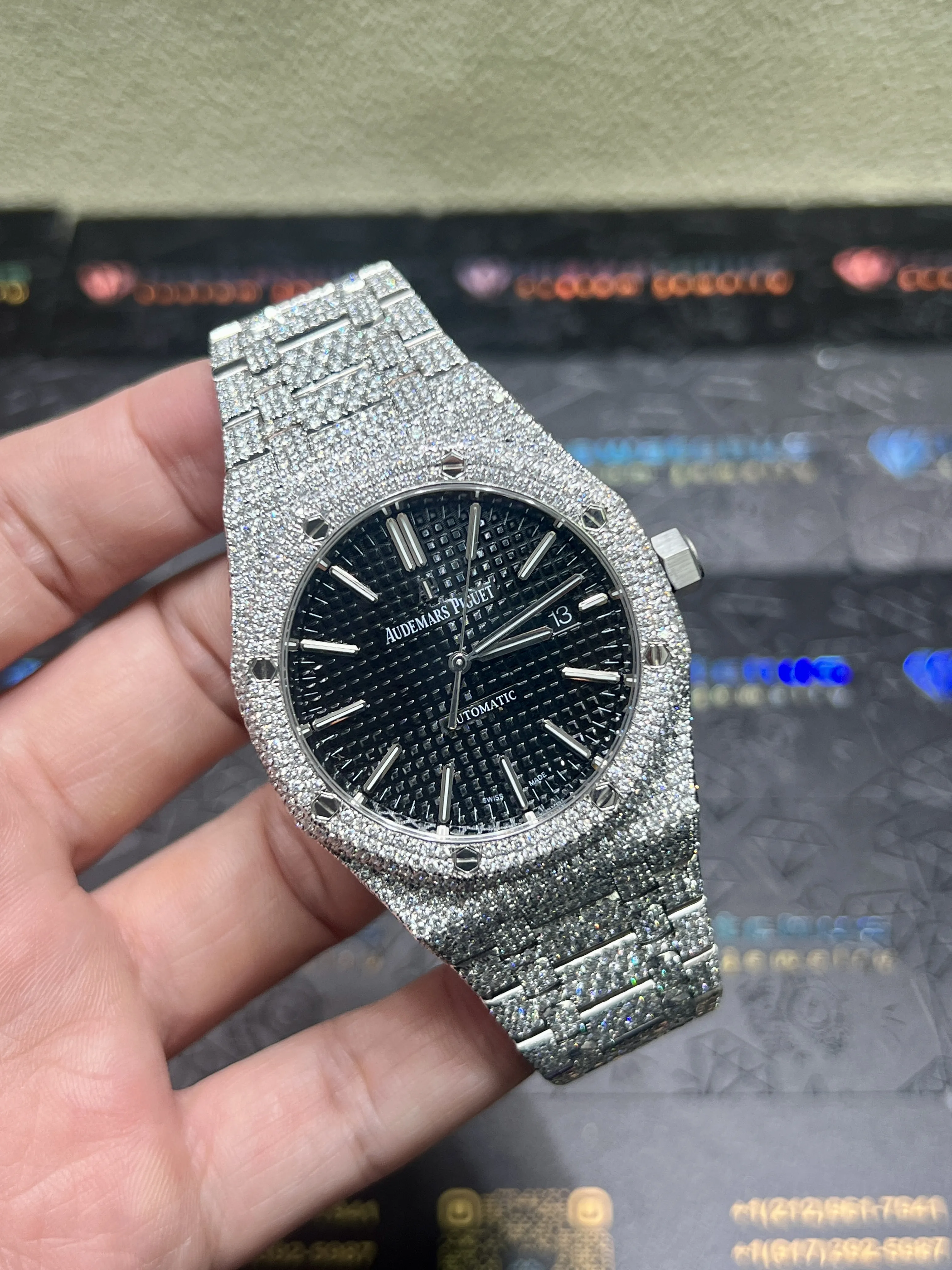Audemars Piguet Royal Oak-Style Iced-Out Black Dial Watch D1147519404 — view 2