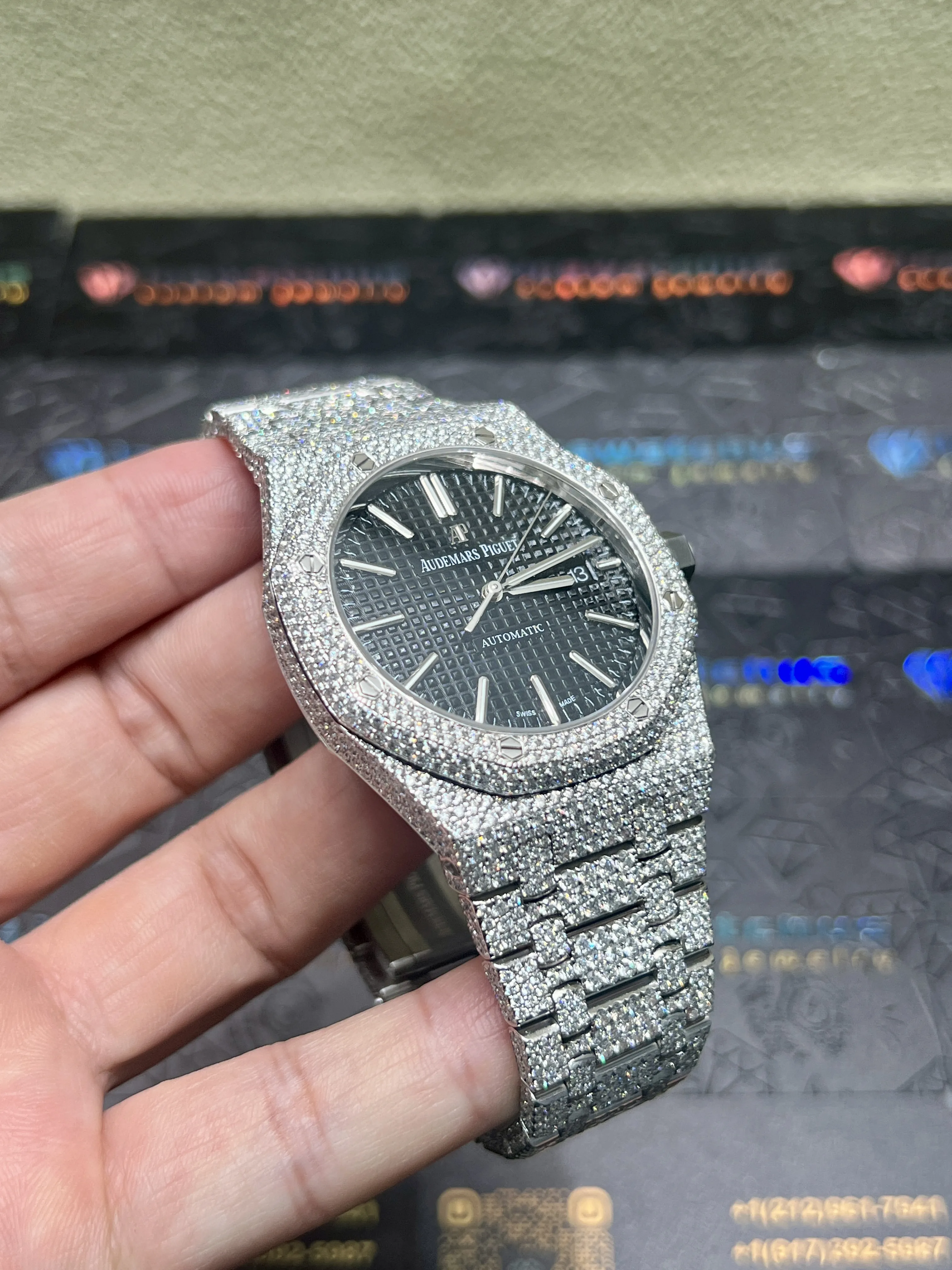 Audemars Piguet Royal Oak-Style Iced-Out Black Dial Watch D1147519404 — view 3