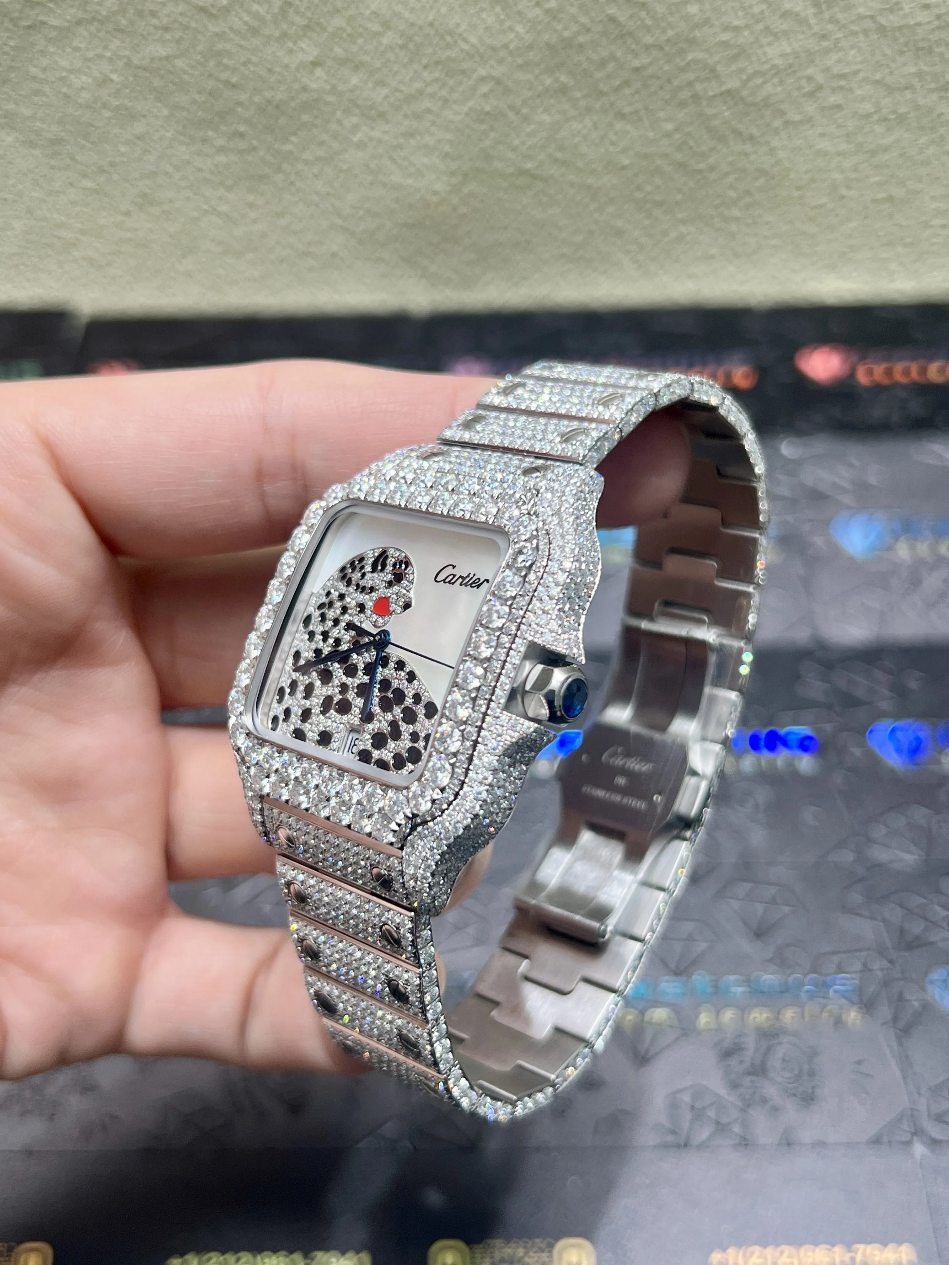 Cartier Santos-Style Iced-Out Panther Motif Watch D1147519405 — view 5