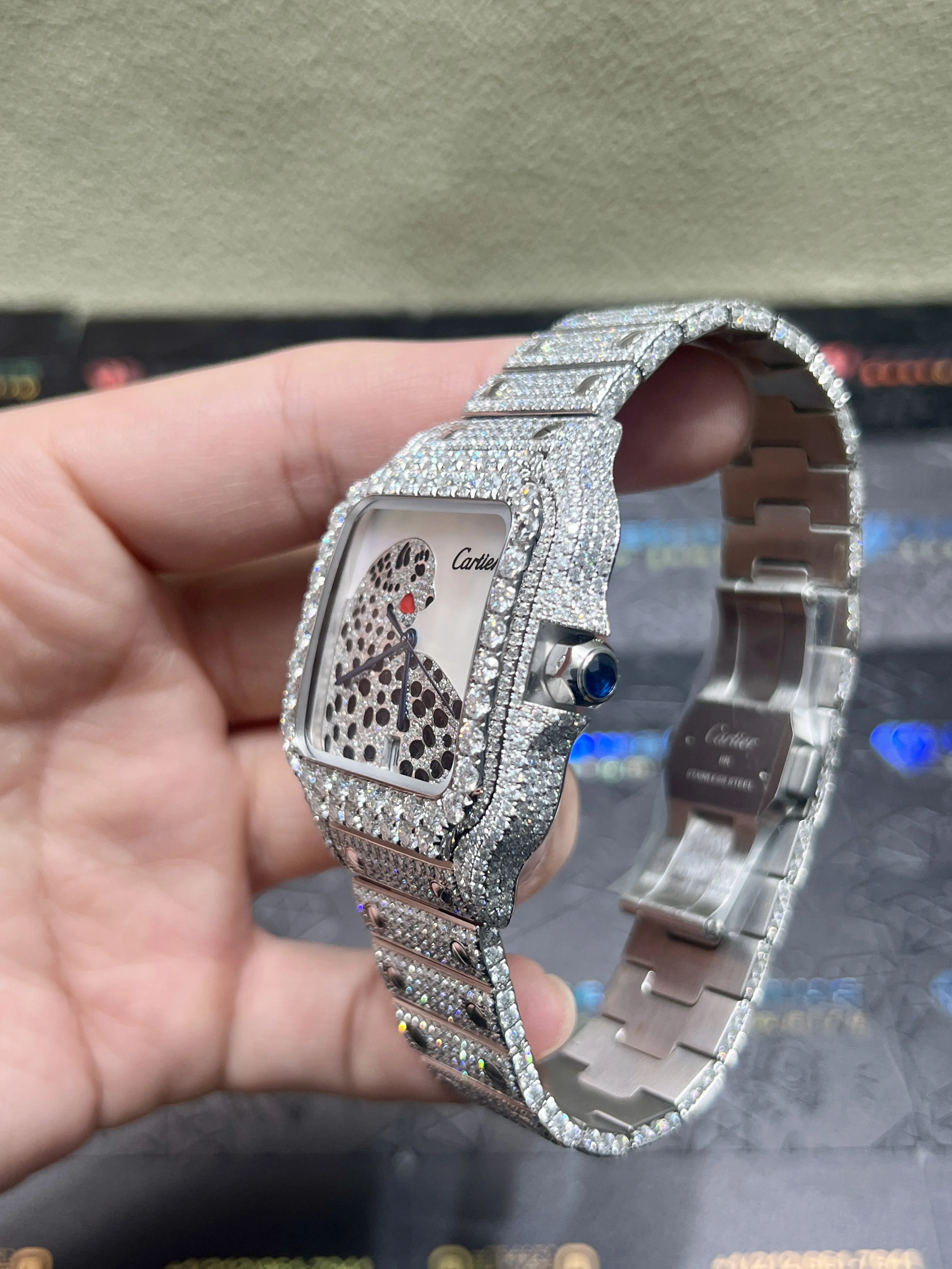Cartier Santos-Style Iced-Out Panther Motif Watch D1147519405 — view 6
